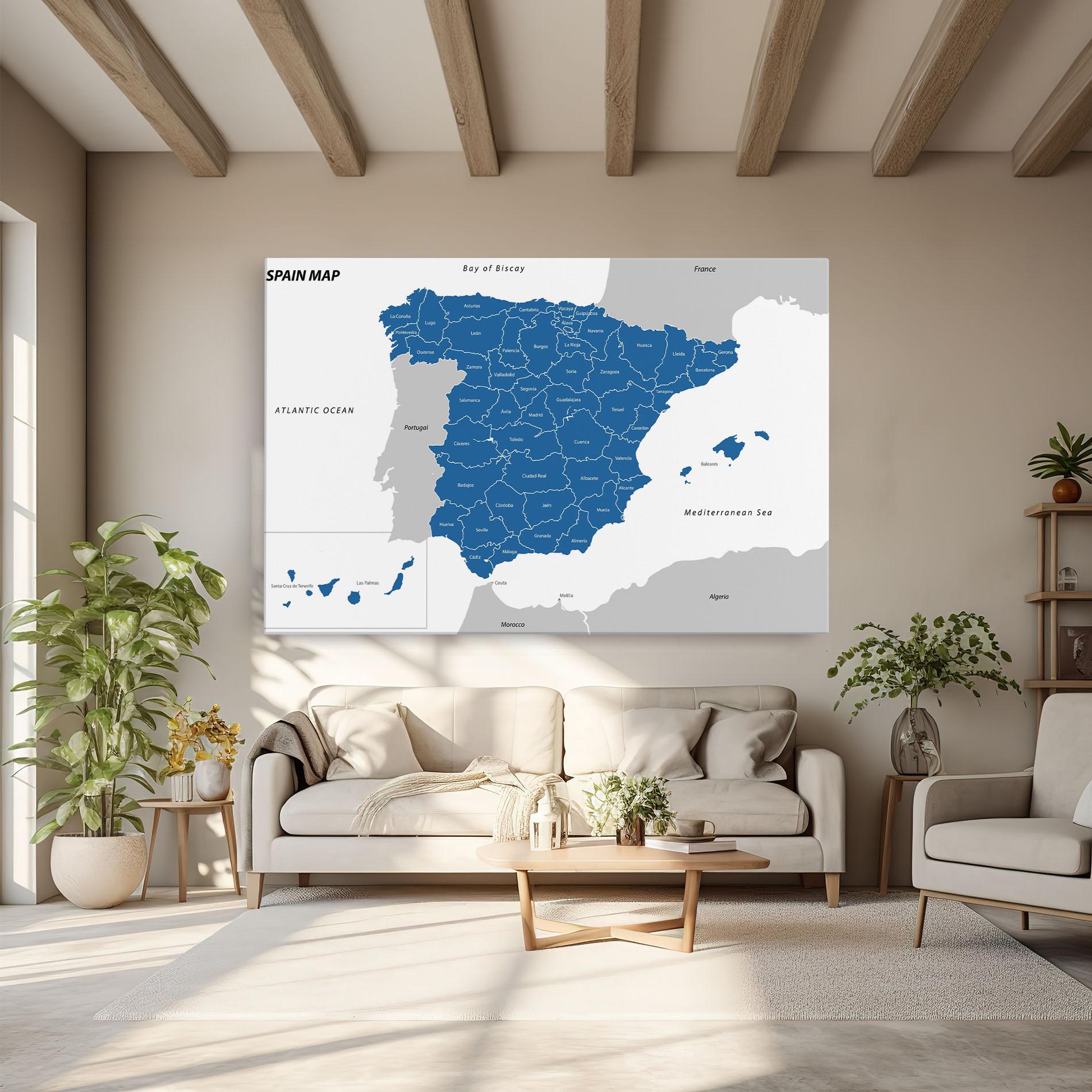 Vászonkép Spain Blue Map mockup 6
