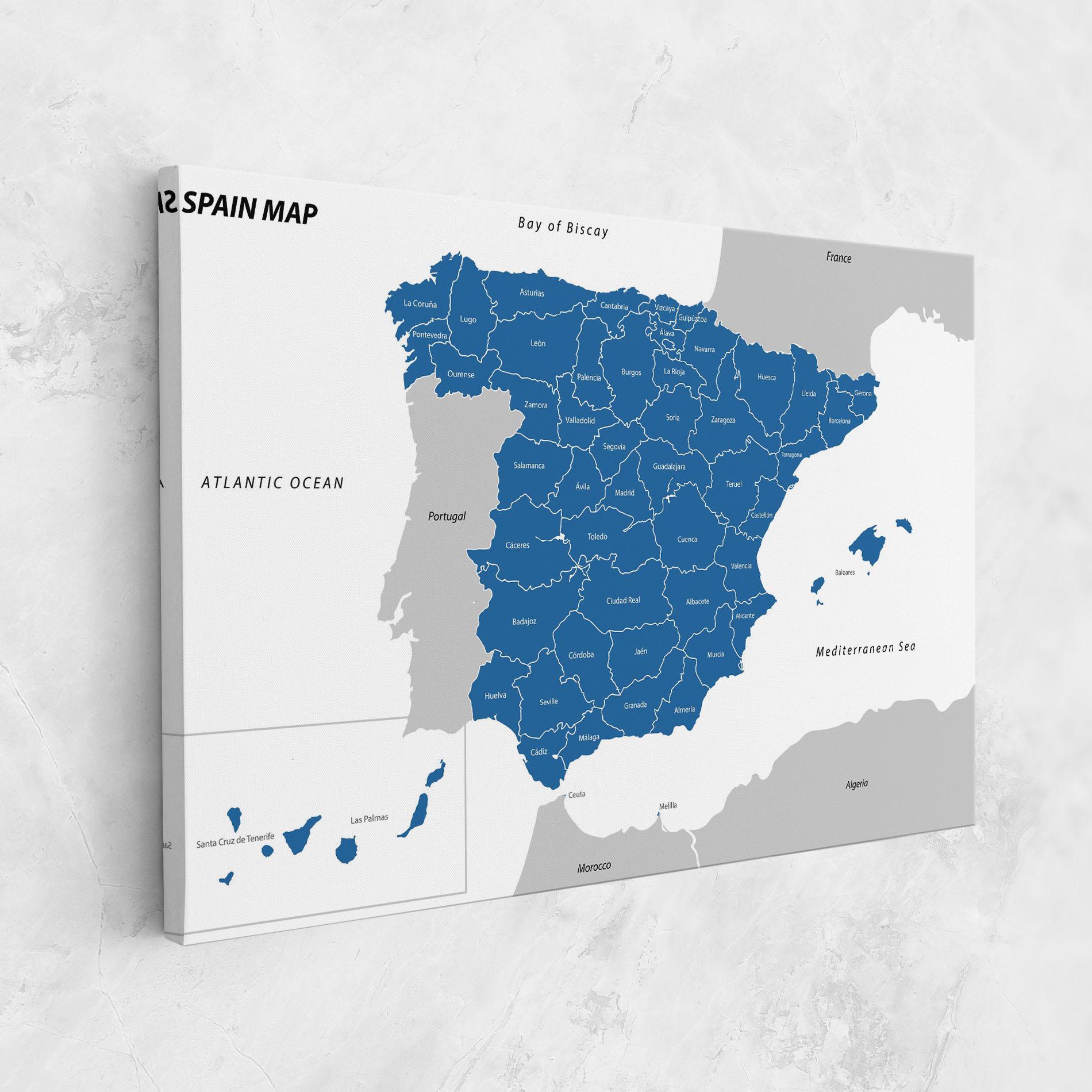 Vászonkép Spain Blue Map mockup 1