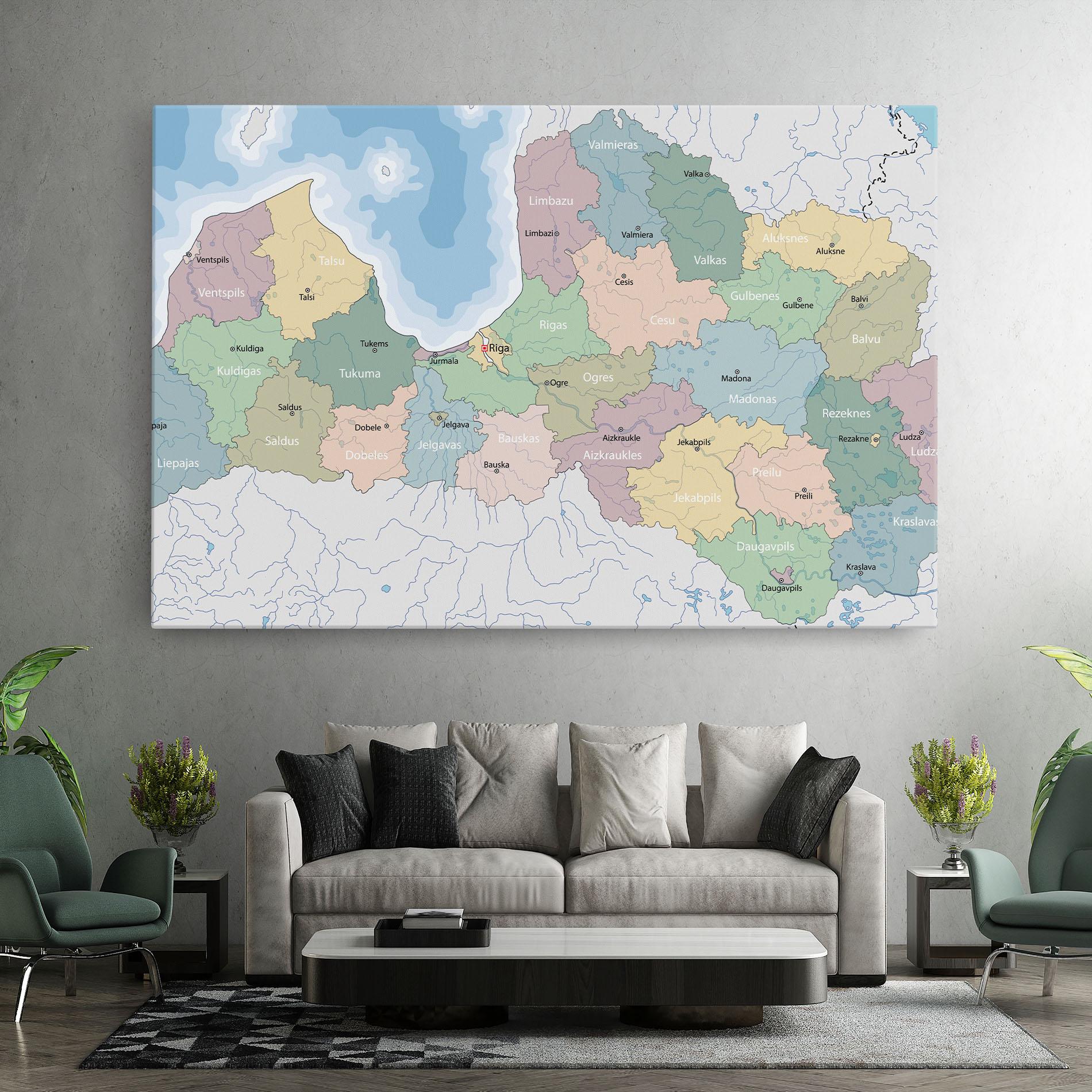 Vászonkép Latvia Color Map mockup 7