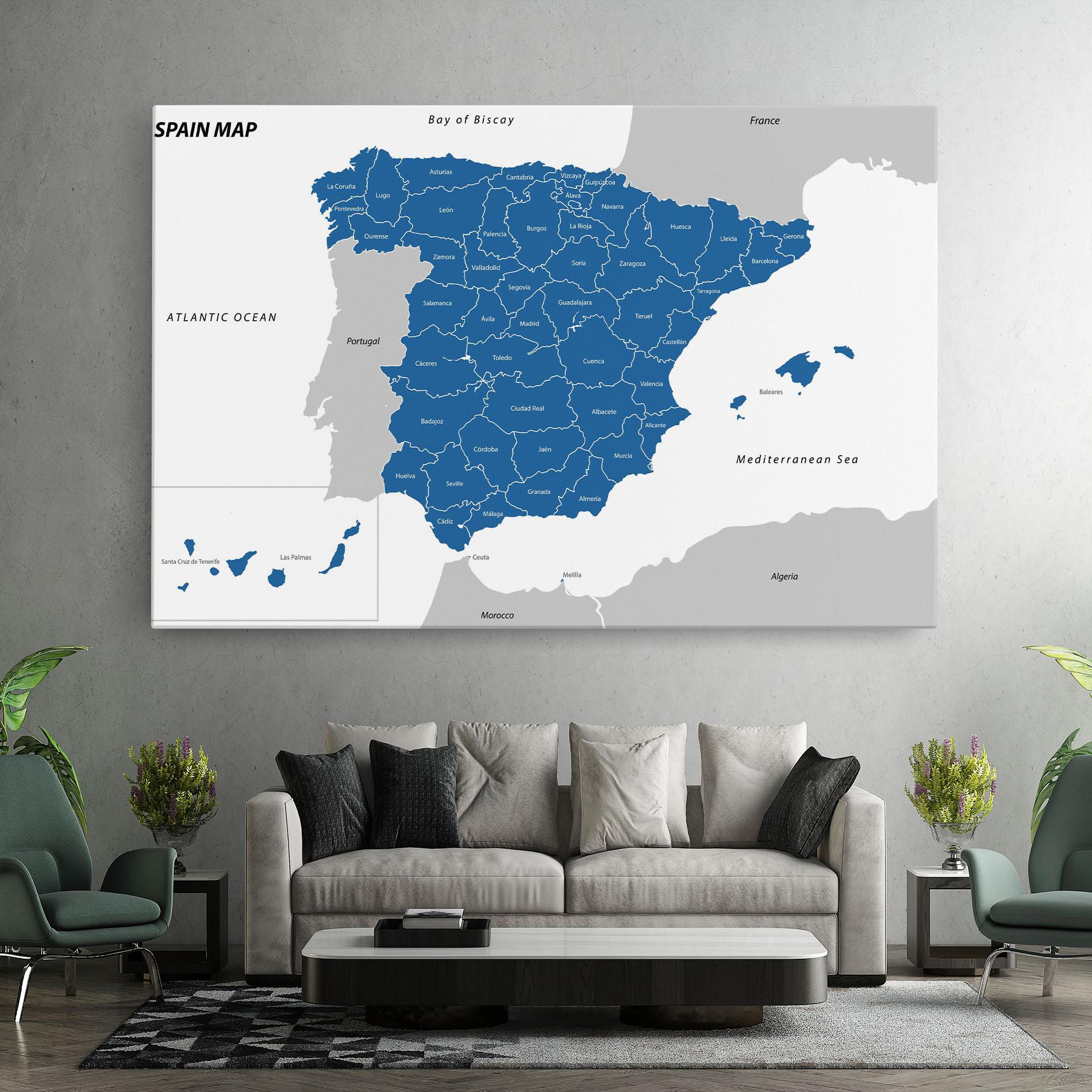 Vászonkép Spain Blue Map mockup 7