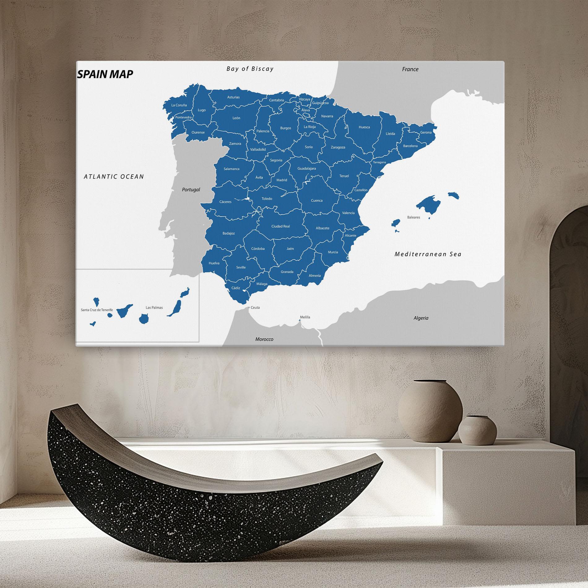 Vászonkép Spain Blue Map mockup 8
