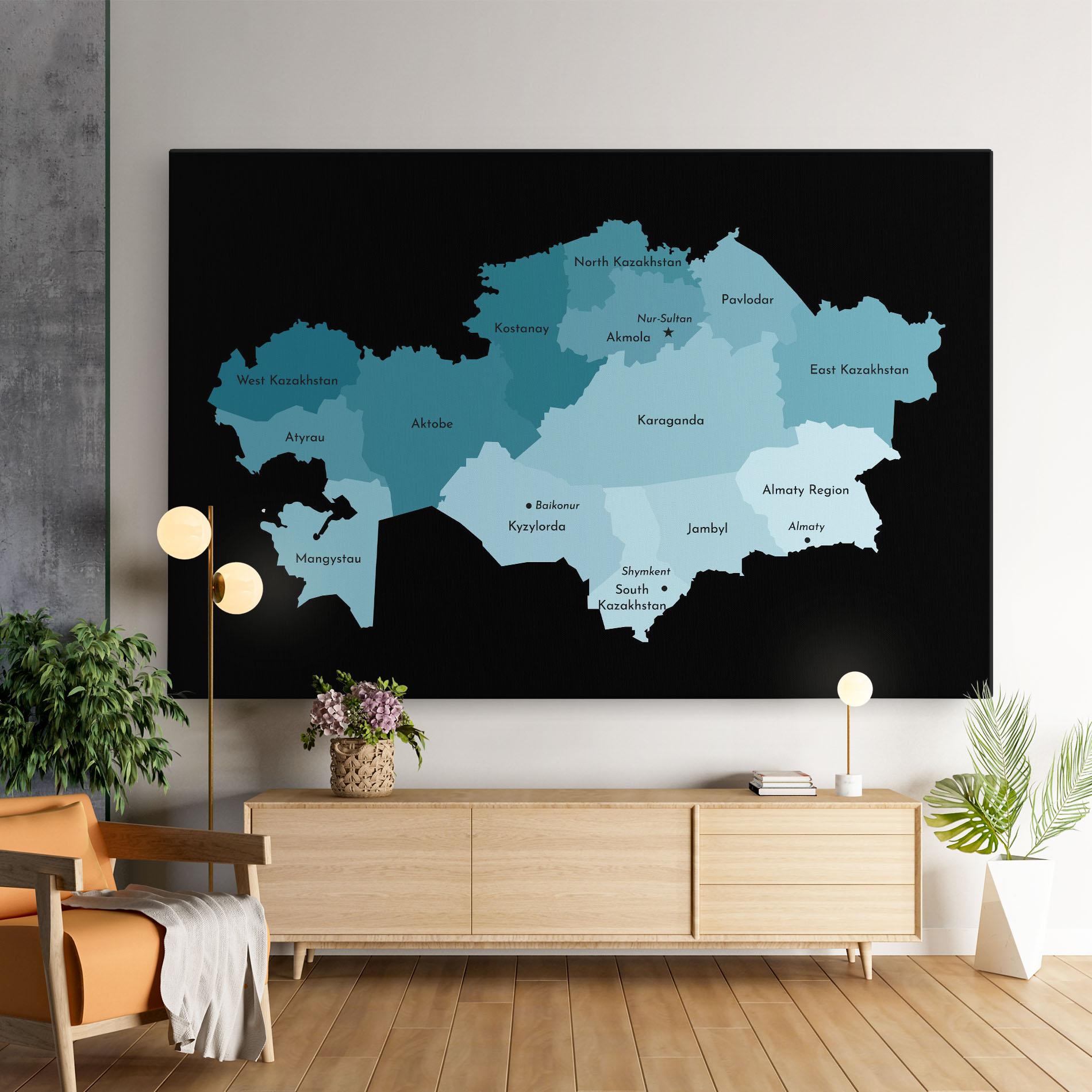 Vászonkép Kazahstan Blue Map mockup 9