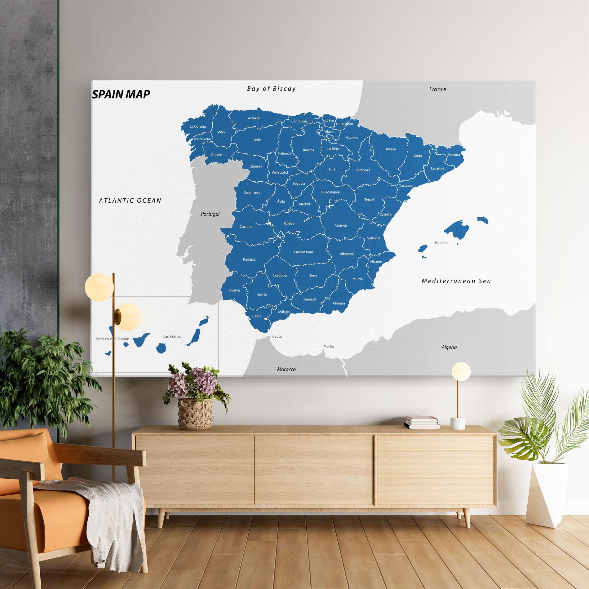 Vászonkép Spain Blue Map mockup 9