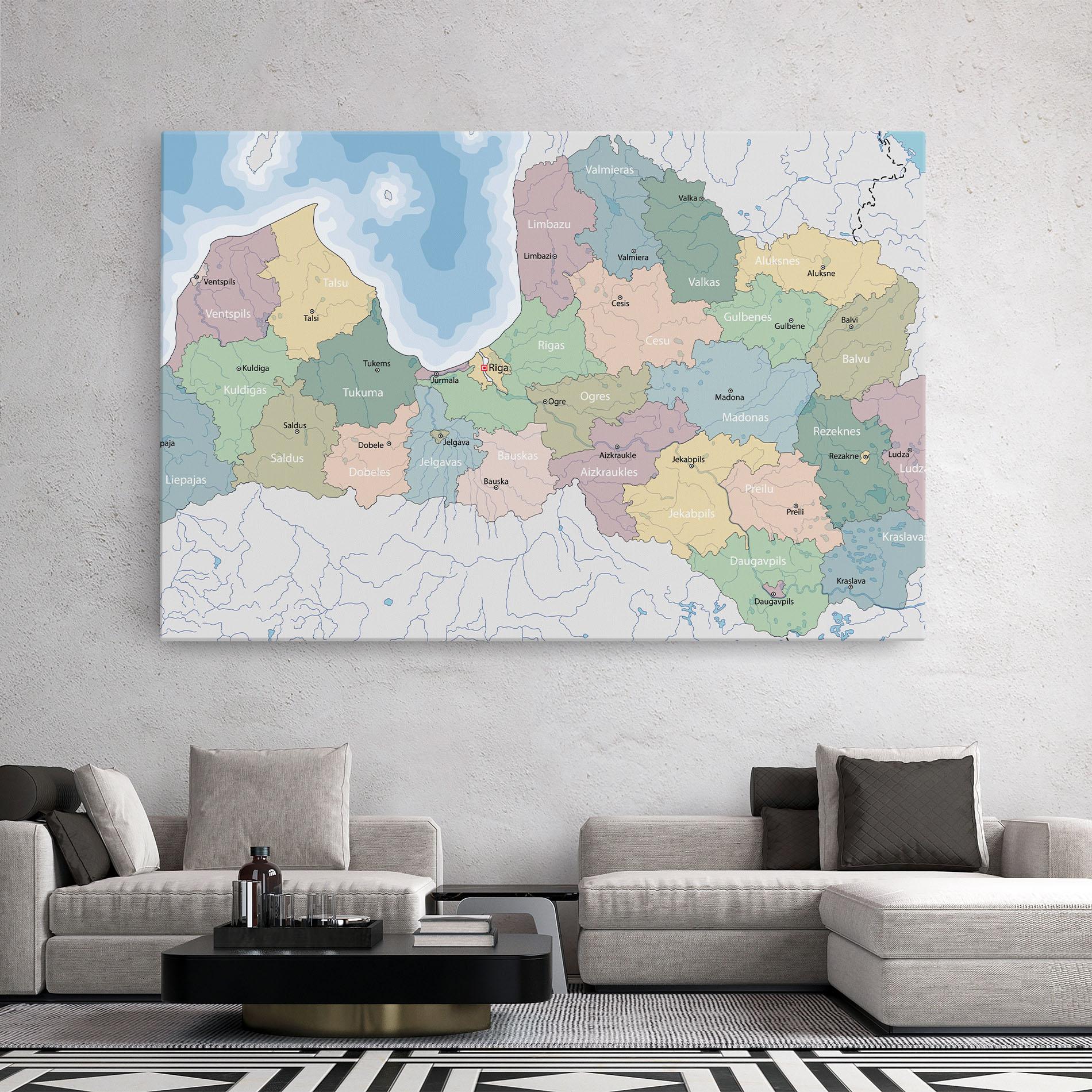 Vászonkép Latvia Color Map mockup 2