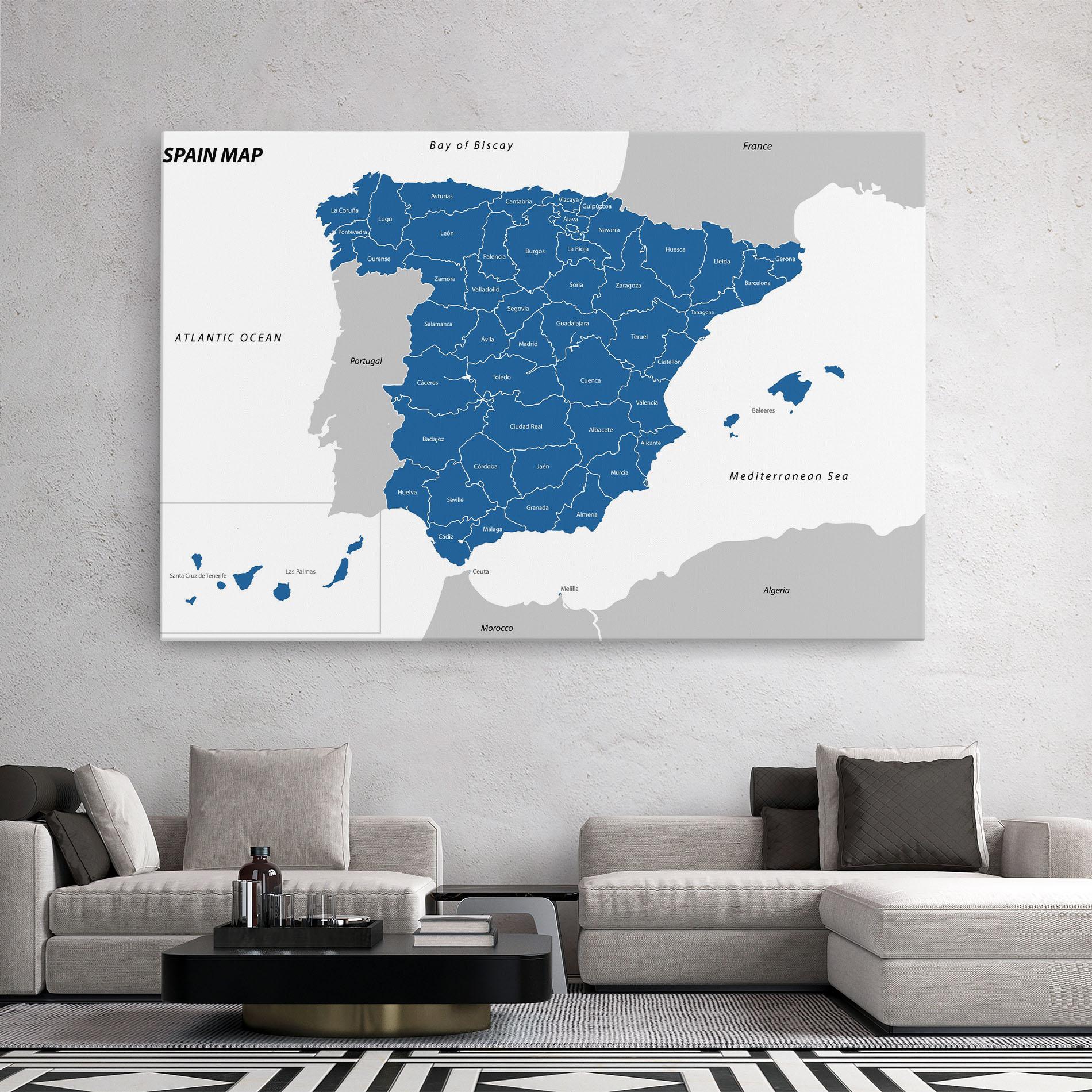 Vászonkép Spain Blue Map mockup 2
