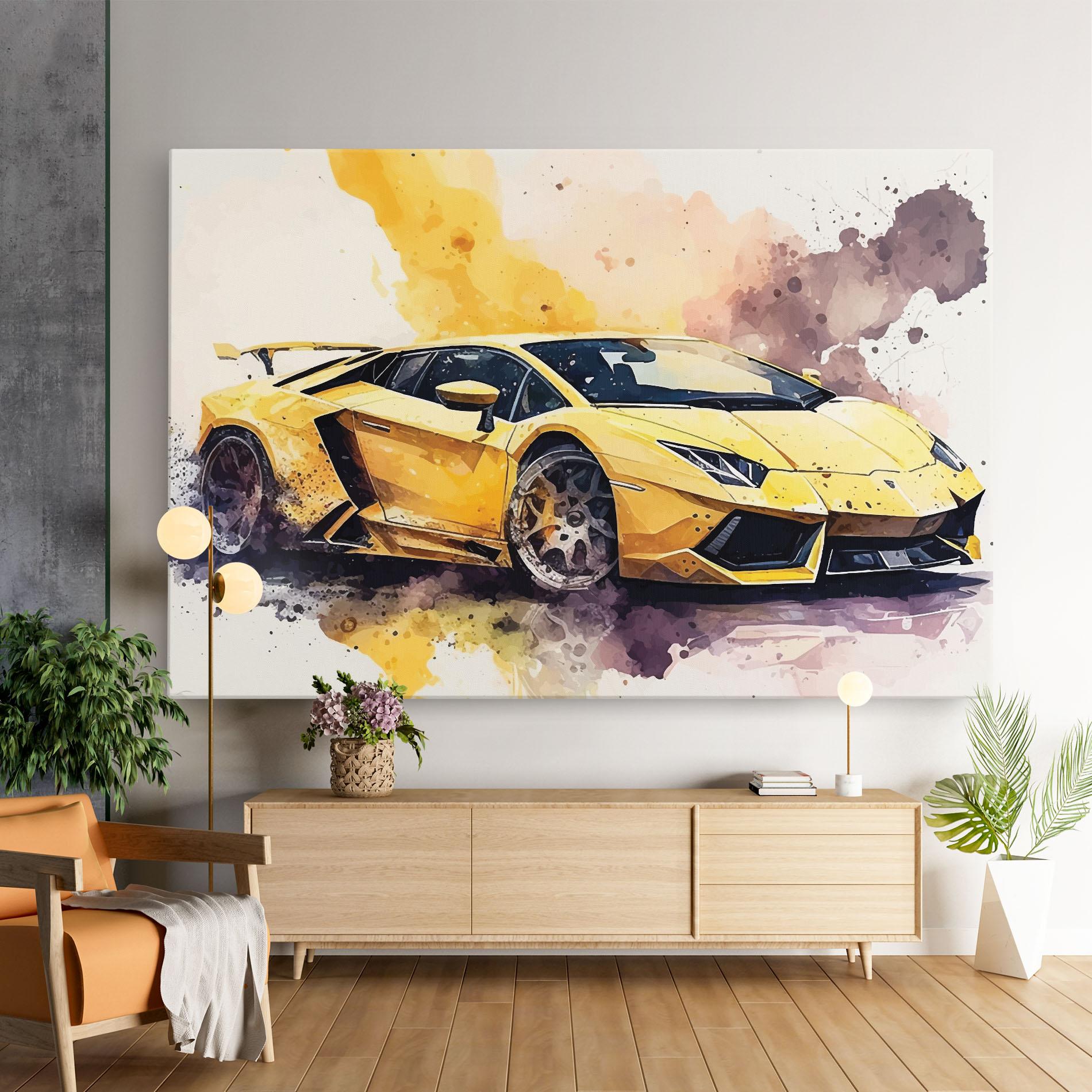 Vászonkép Watercolor Sport Car mockup 9