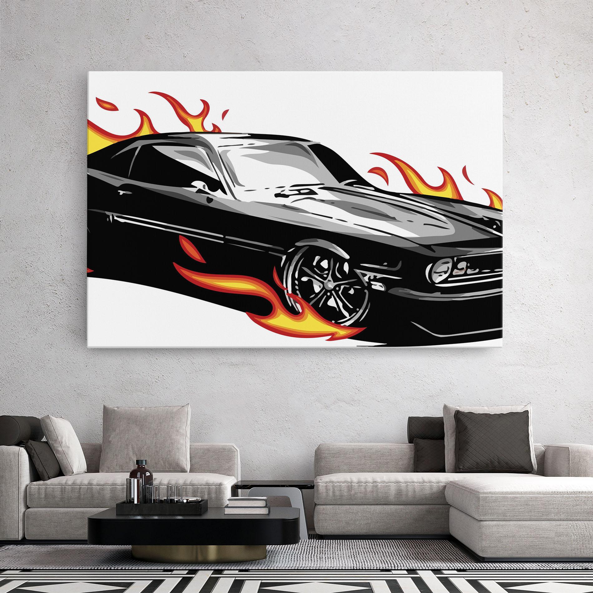 Vászonkép Fire Black Car mockup 2
