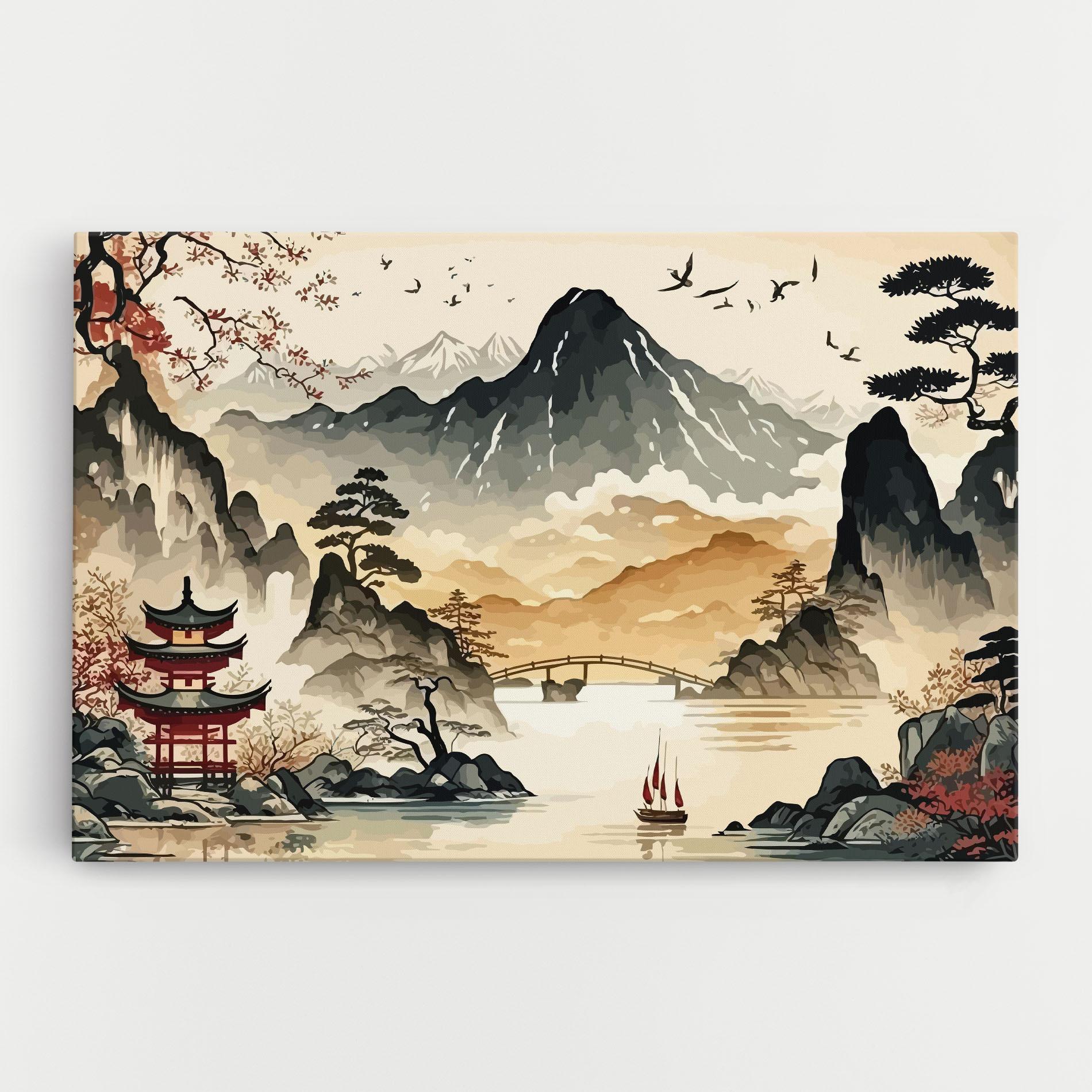 Vászonkép Asian Mountain View mockup 0