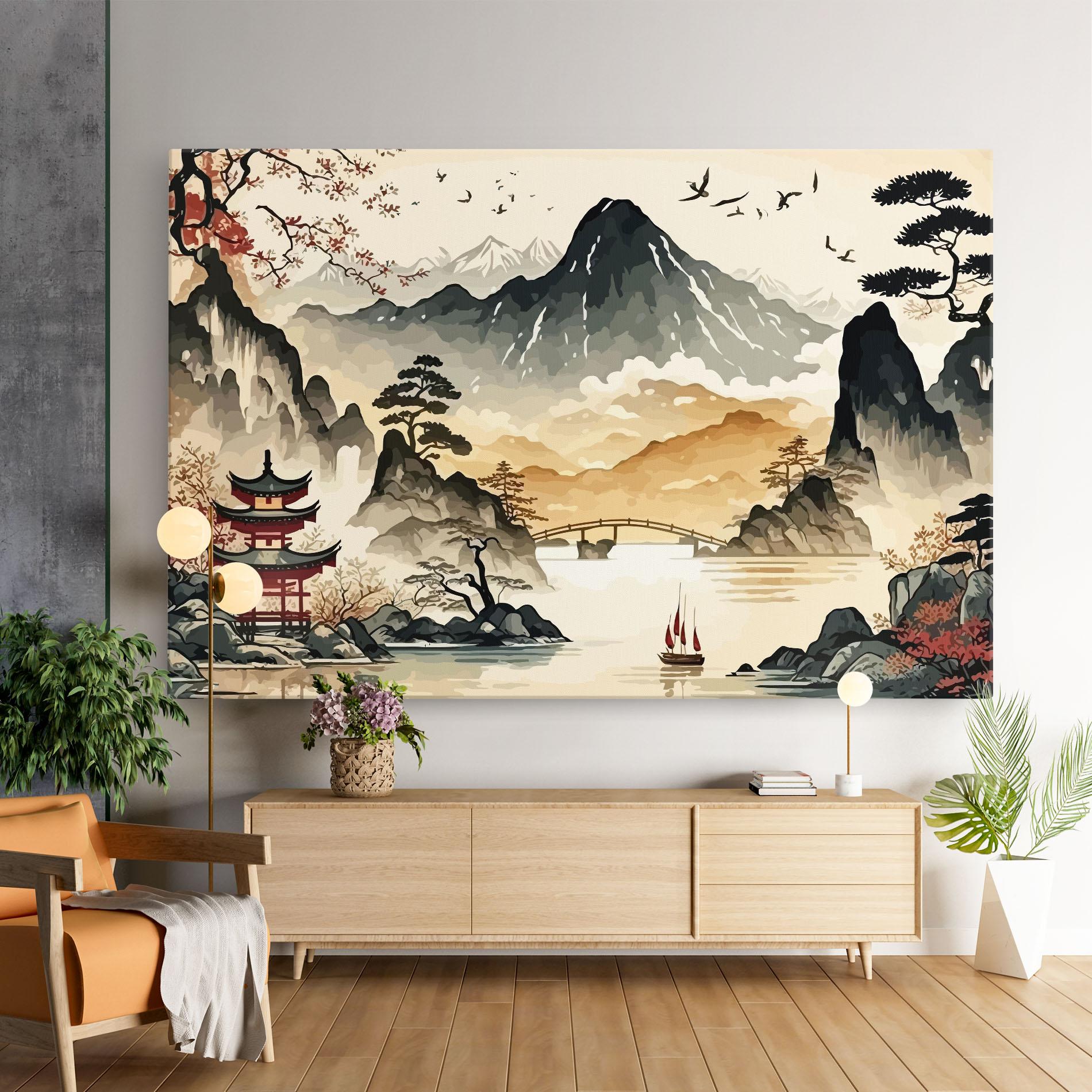 Vászonkép Asian Mountain View mockup 9
