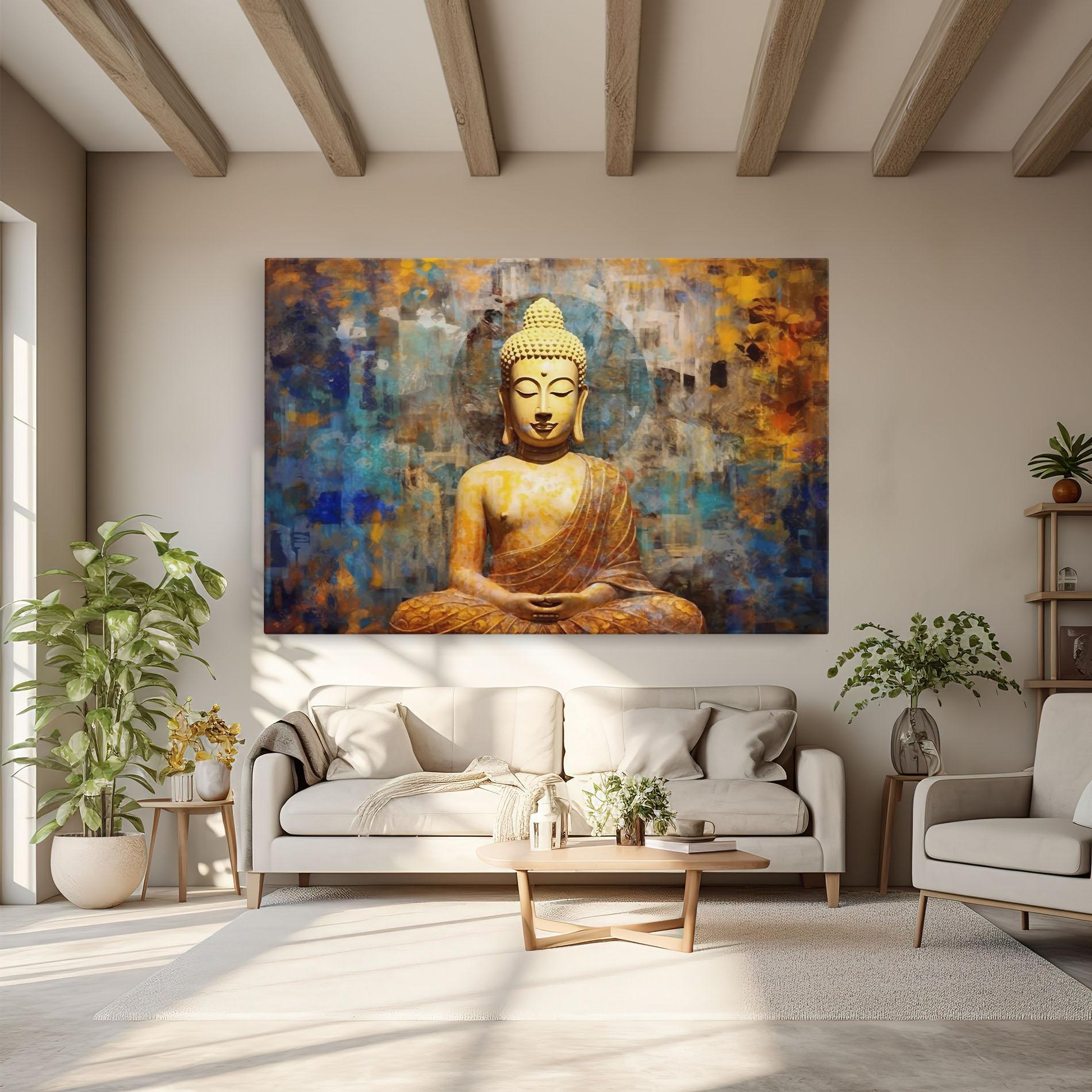 Vászonkép Buddha Blue Gold mockup 6