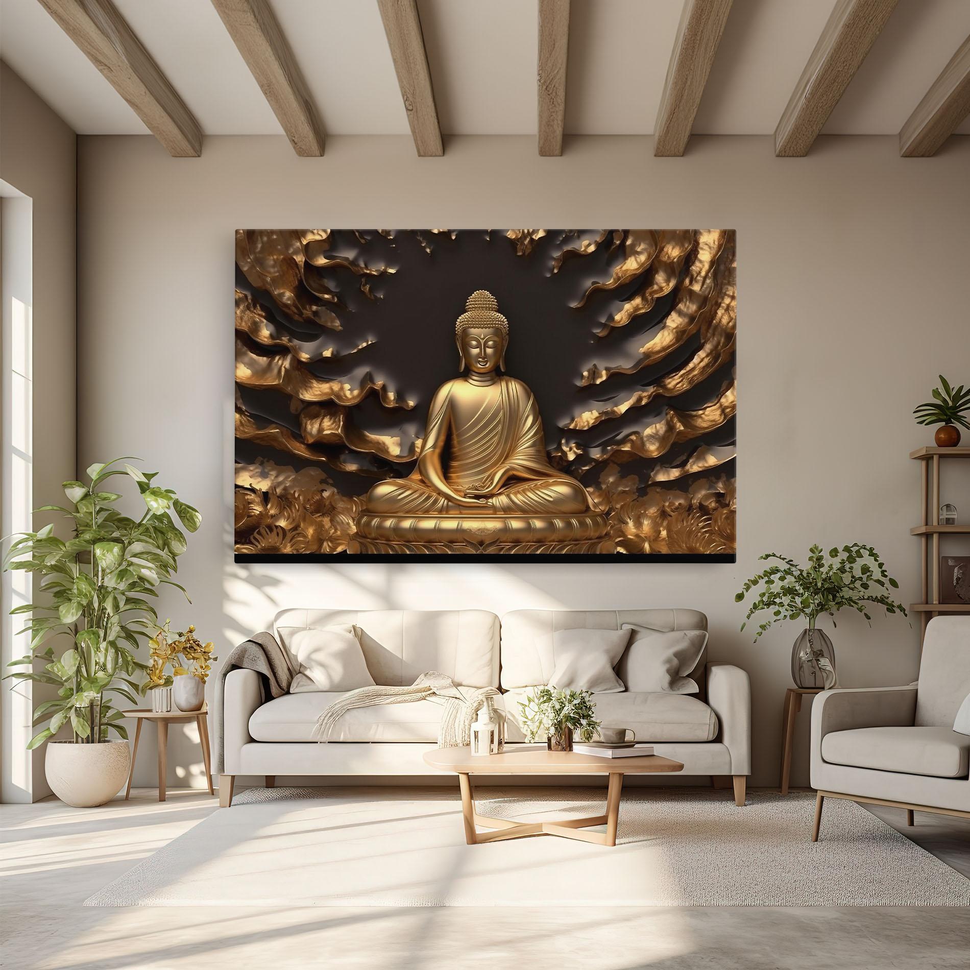 Vászonkép Gold 3d Buddha mockup 6