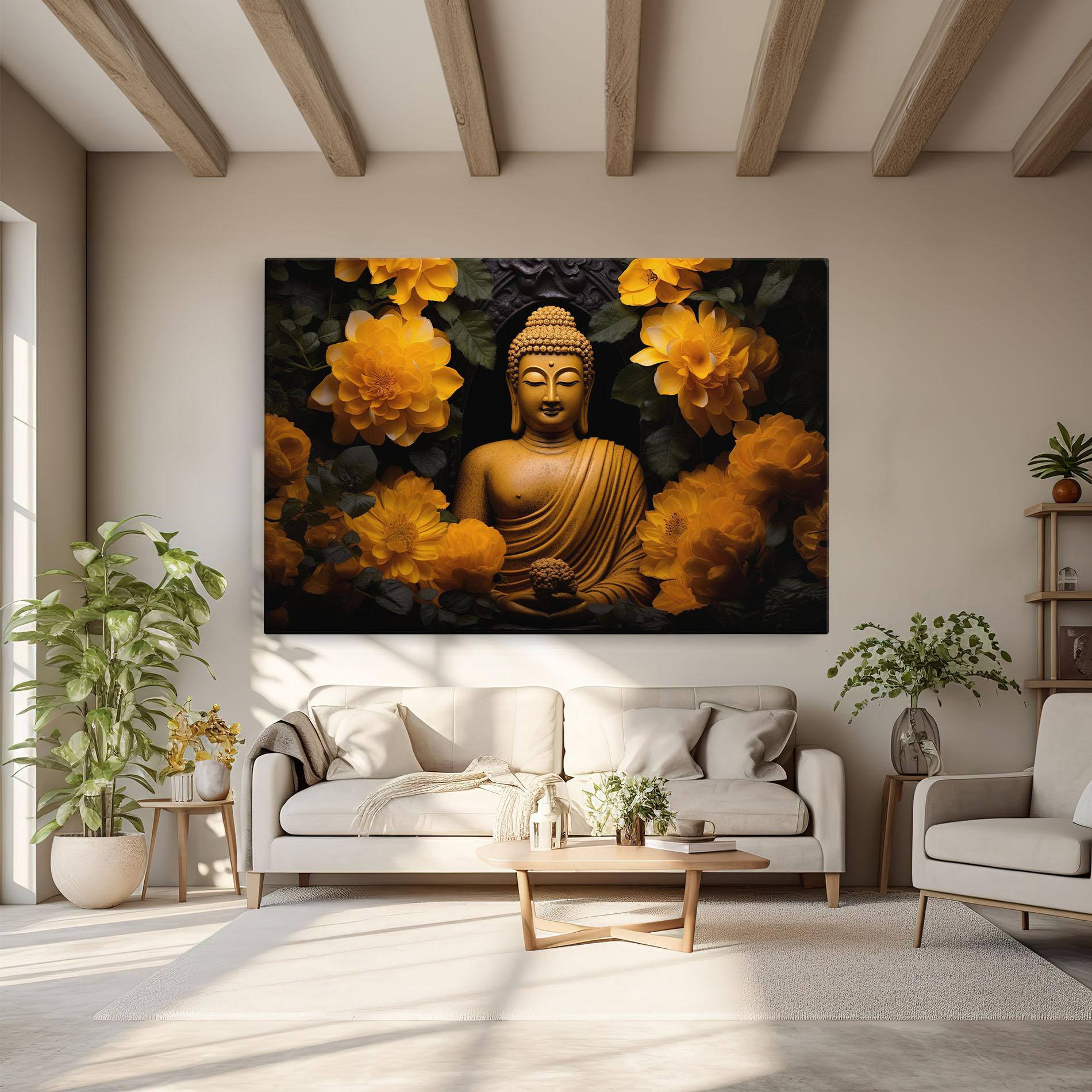 Vászonkép Vecteezy_buddha Statue Surrounded By Yellow Flowers Ai Generated_27745002_860 mockup 6
