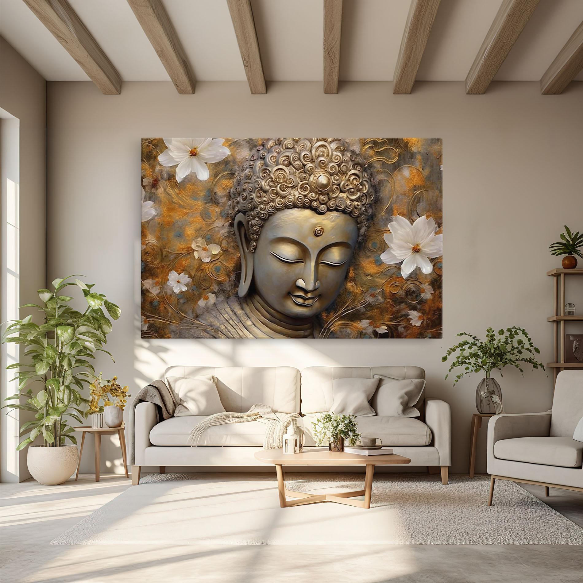 Vászonkép White Flower Buddha Art mockup 6