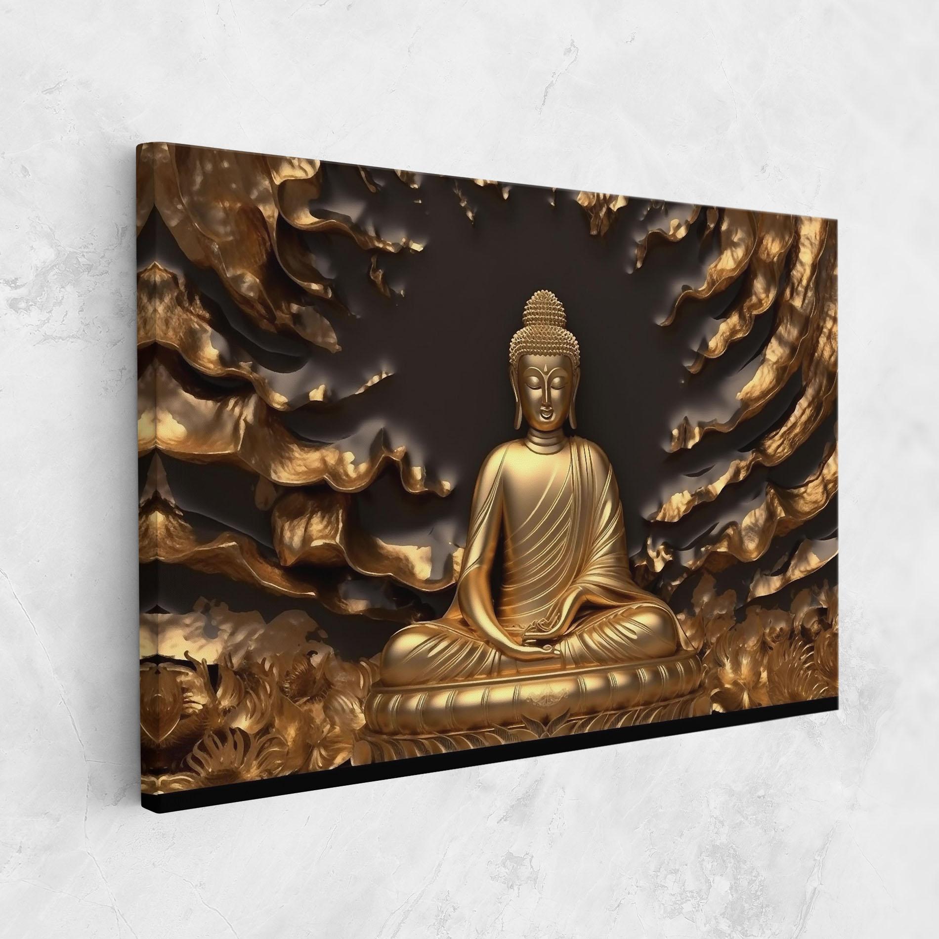 Vászonkép Gold 3d Buddha mockup 1