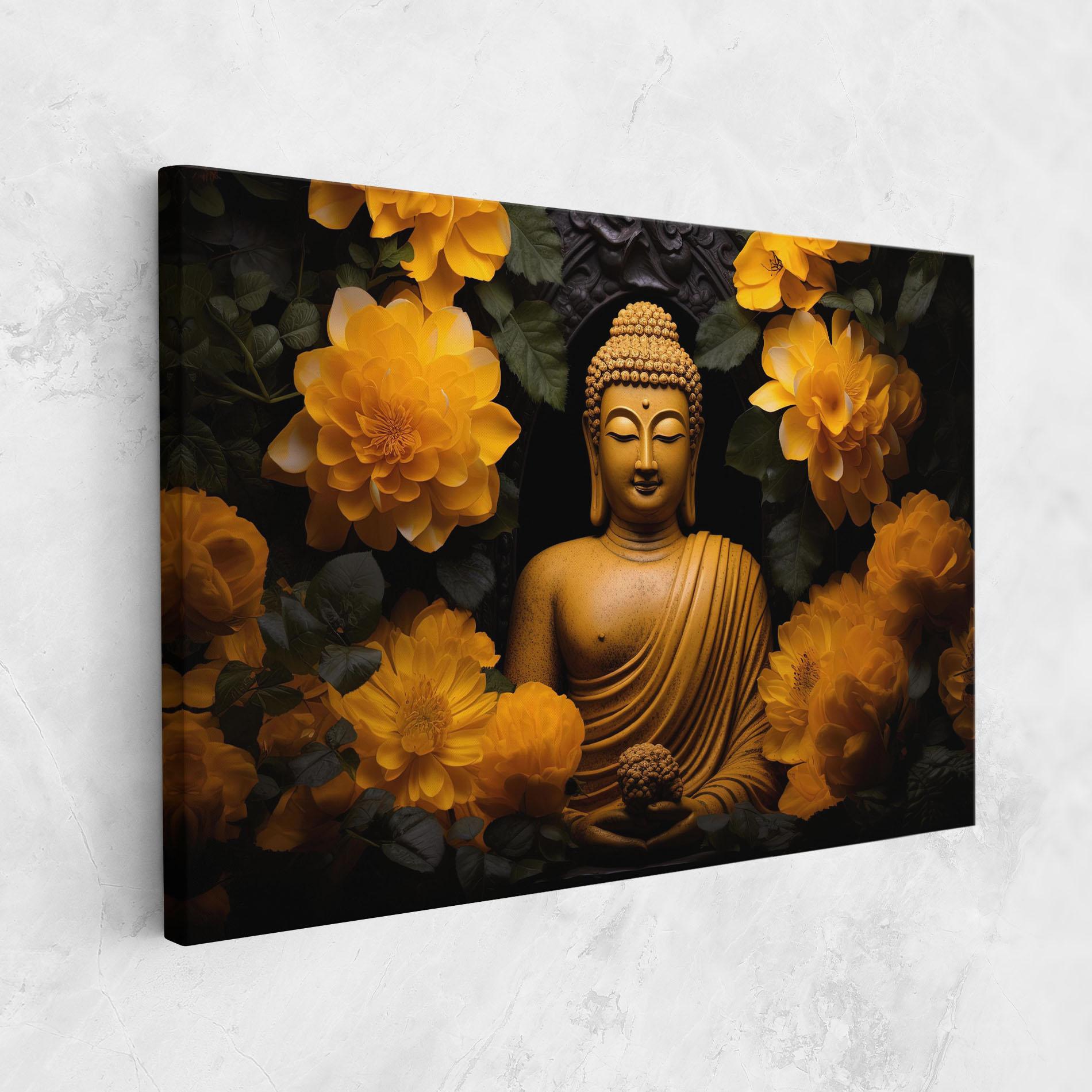 Vászonkép Vecteezy_buddha Statue Surrounded By Yellow Flowers Ai Generated_27745002_860 mockup 1