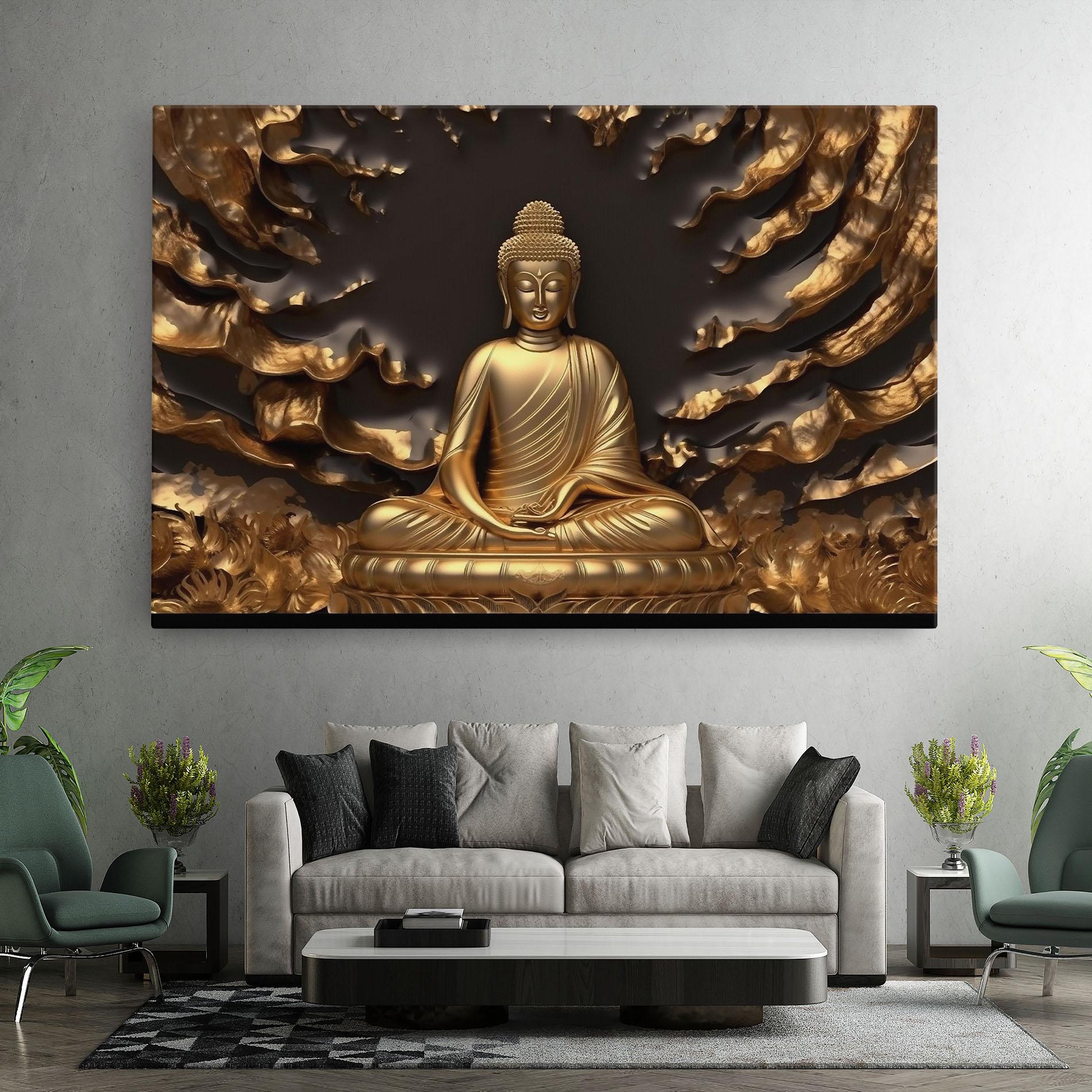 Vászonkép Gold 3d Buddha mockup 7