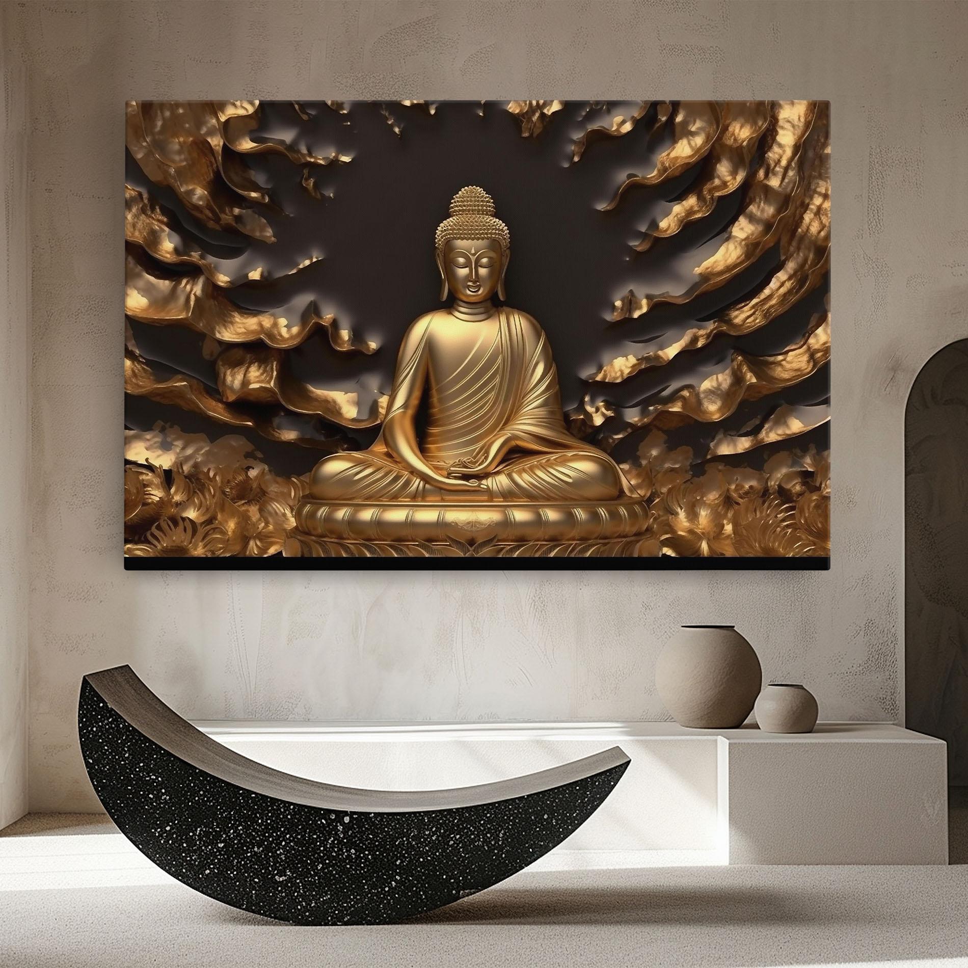 Vászonkép Gold 3d Buddha mockup 8