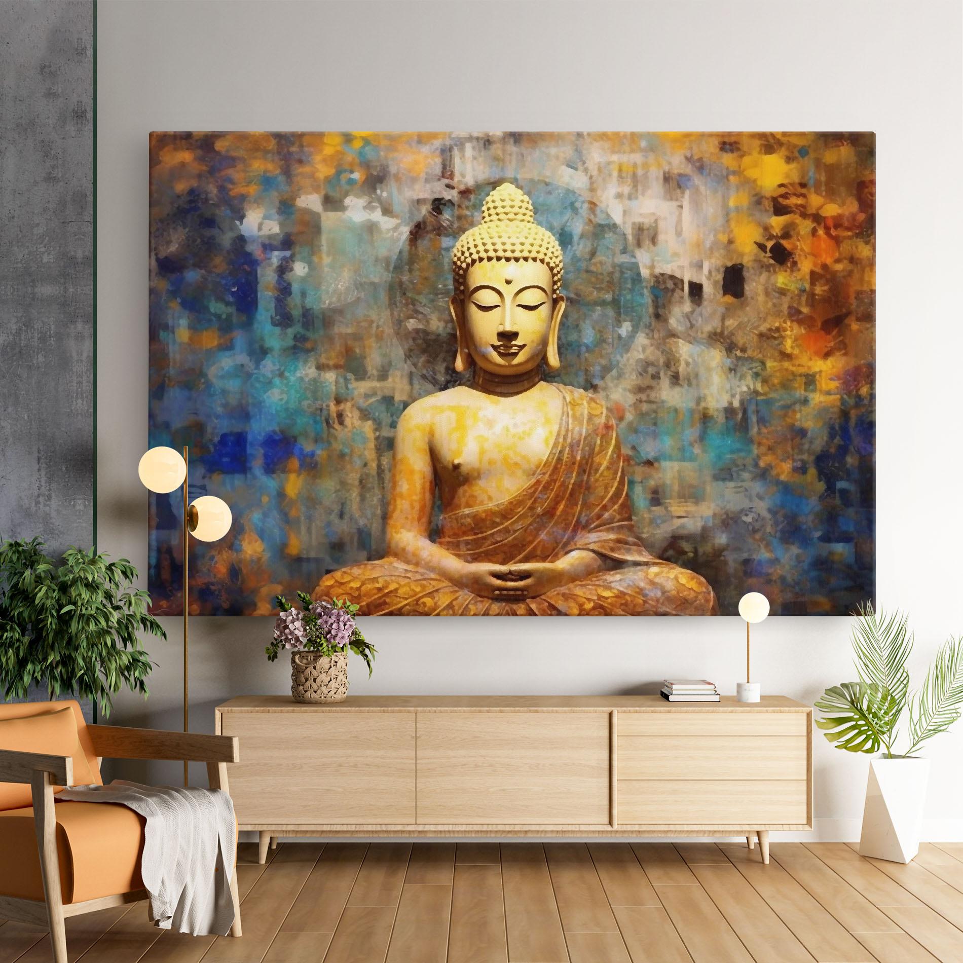 Vászonkép Buddha Blue Gold mockup 9