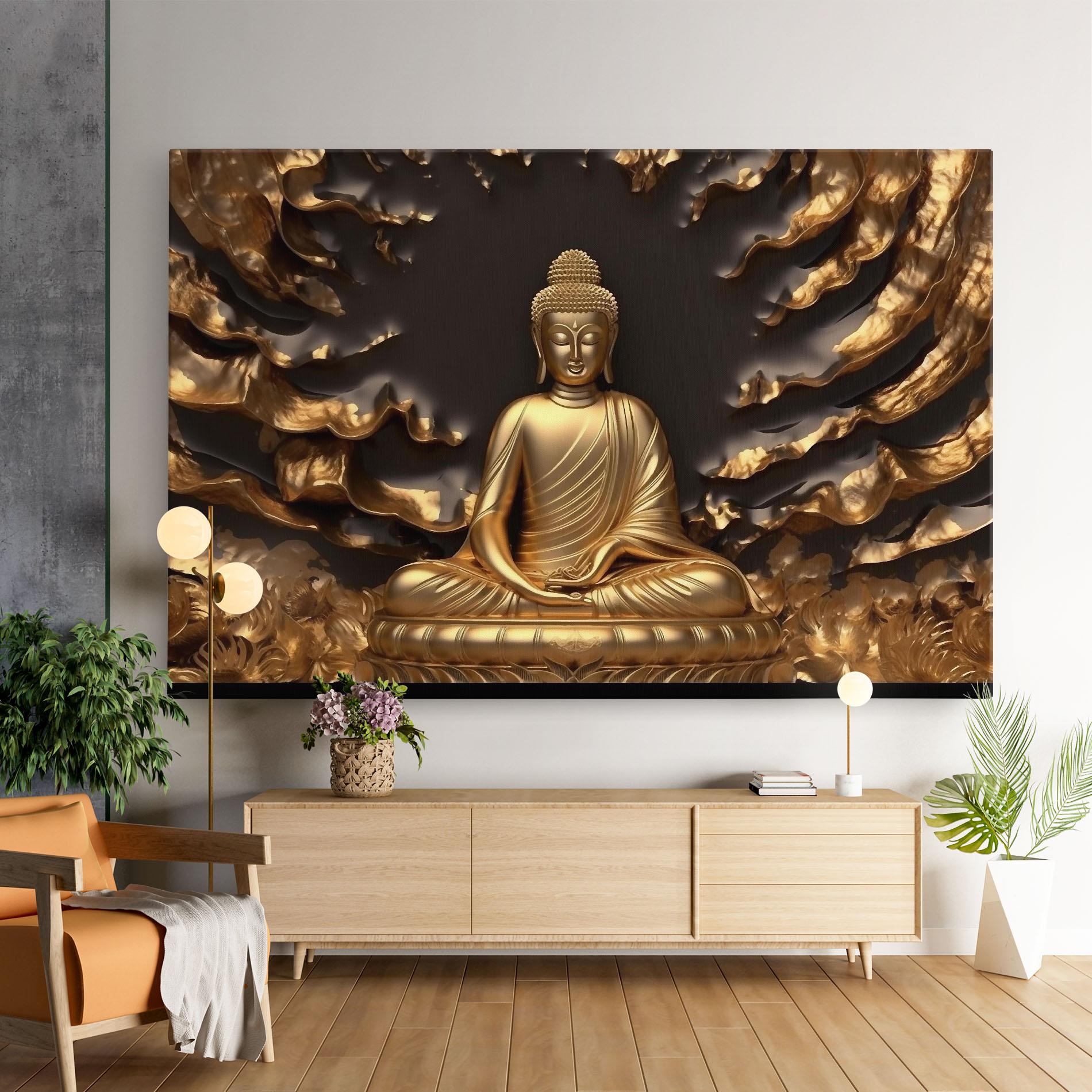 Vászonkép Gold 3d Buddha mockup 9