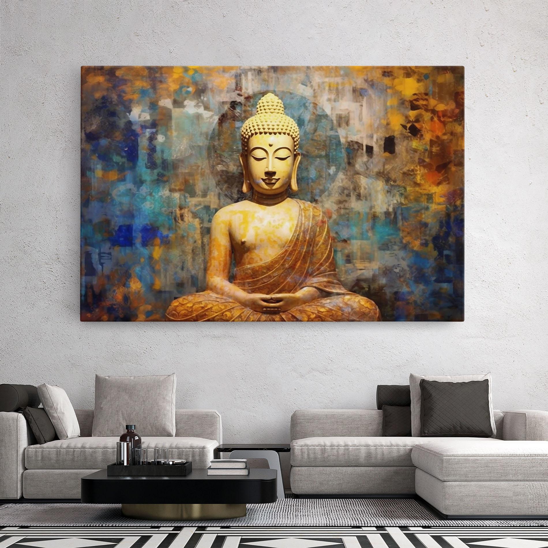 Vászonkép Buddha Blue Gold mockup 2