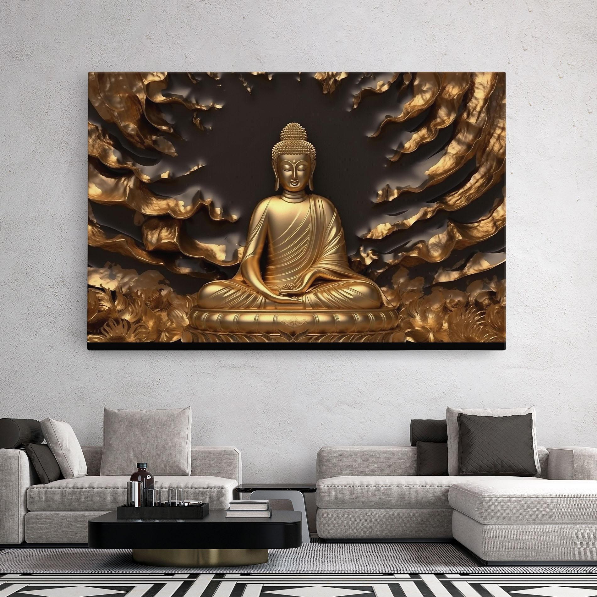 Vászonkép Gold 3d Buddha mockup 2