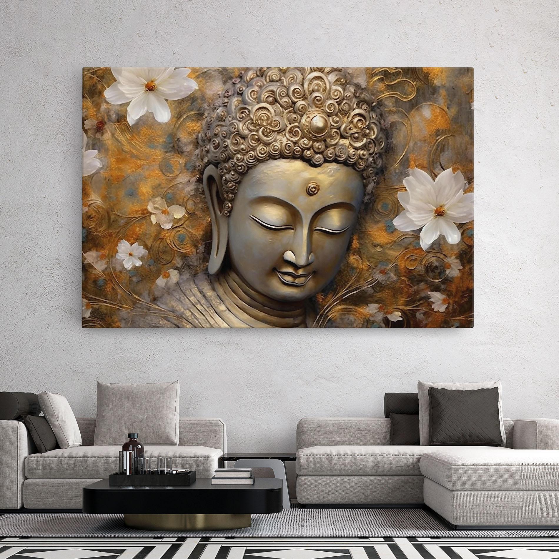 Vászonkép White Flower Buddha Art mockup 2
