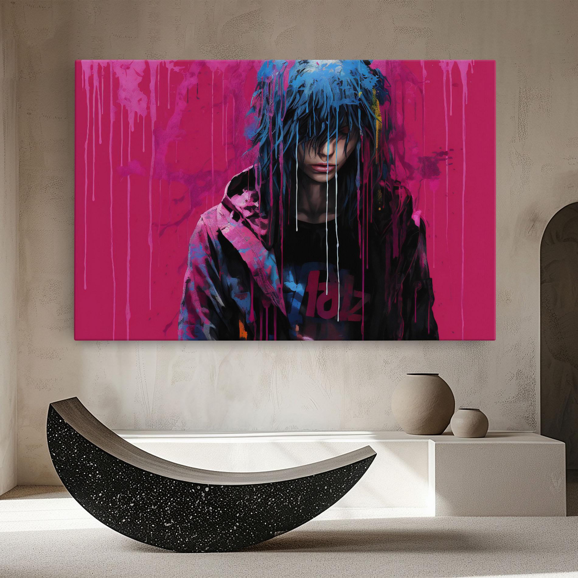 Vászonkép Blue Pink Falling Paint mockup 8