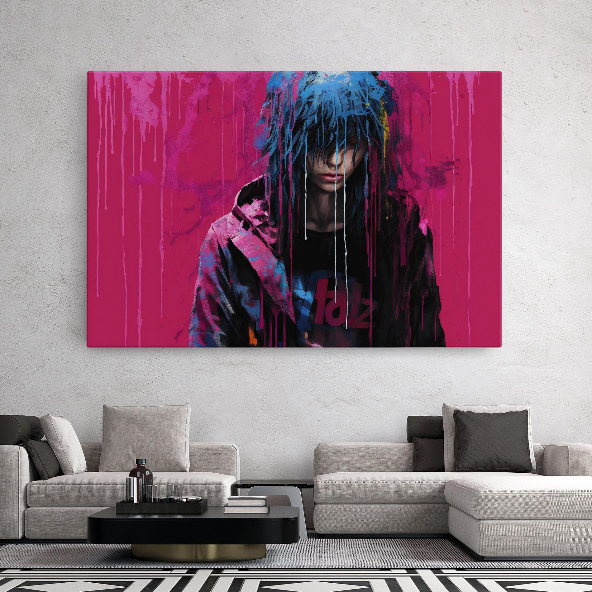 Vászonkép Blue Pink Falling Paint mockup 2