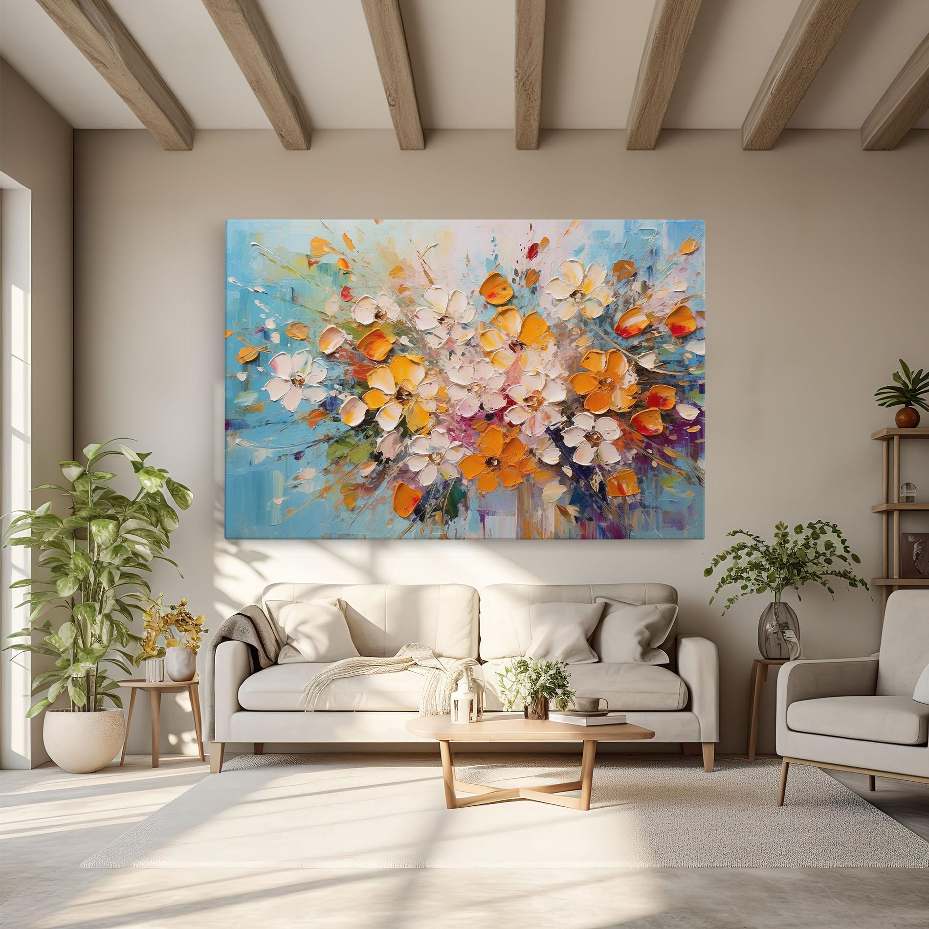 Vászonkép Pretty Flowers On Blue mockup 6