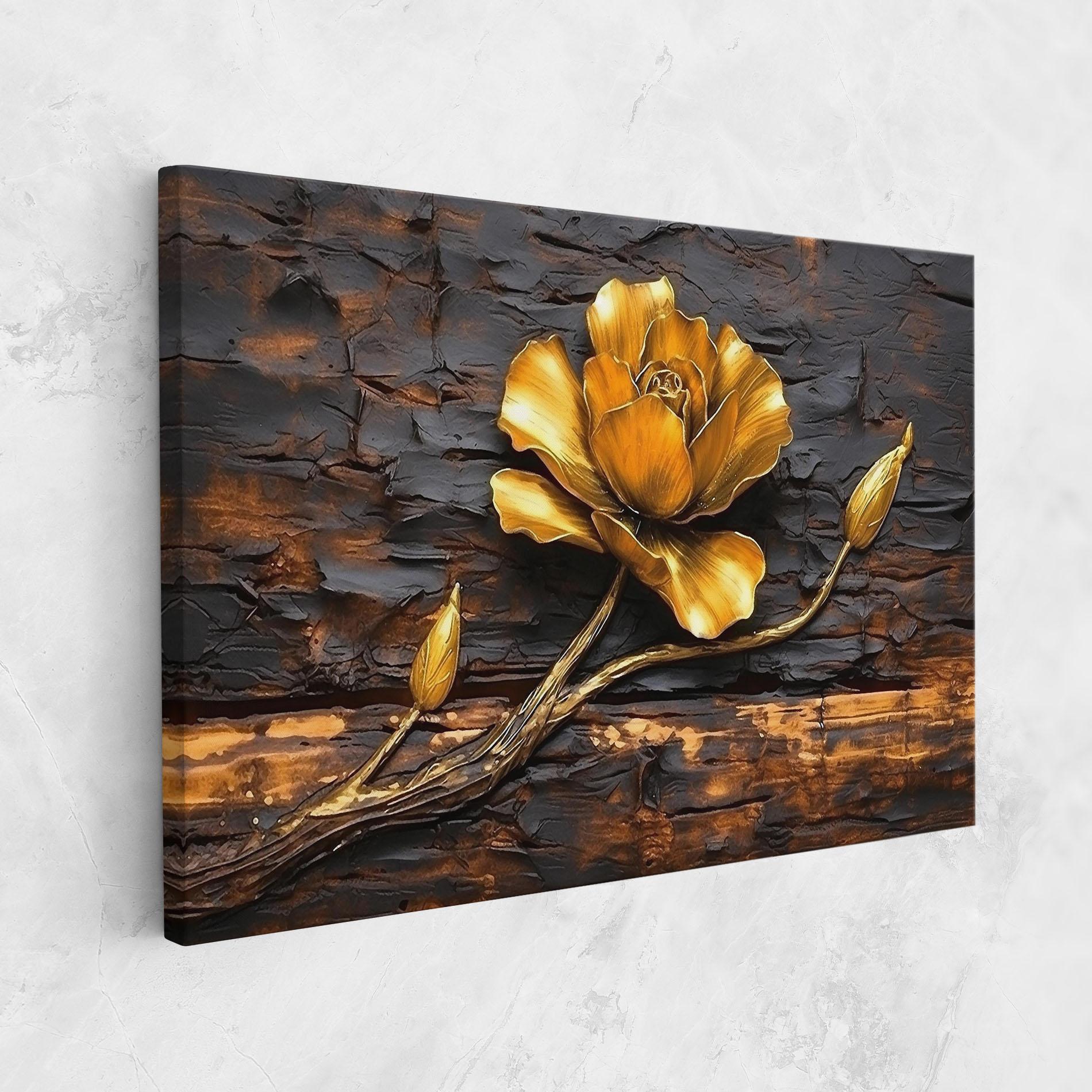 Vászonkép Golden Rose On Wood mockup 1