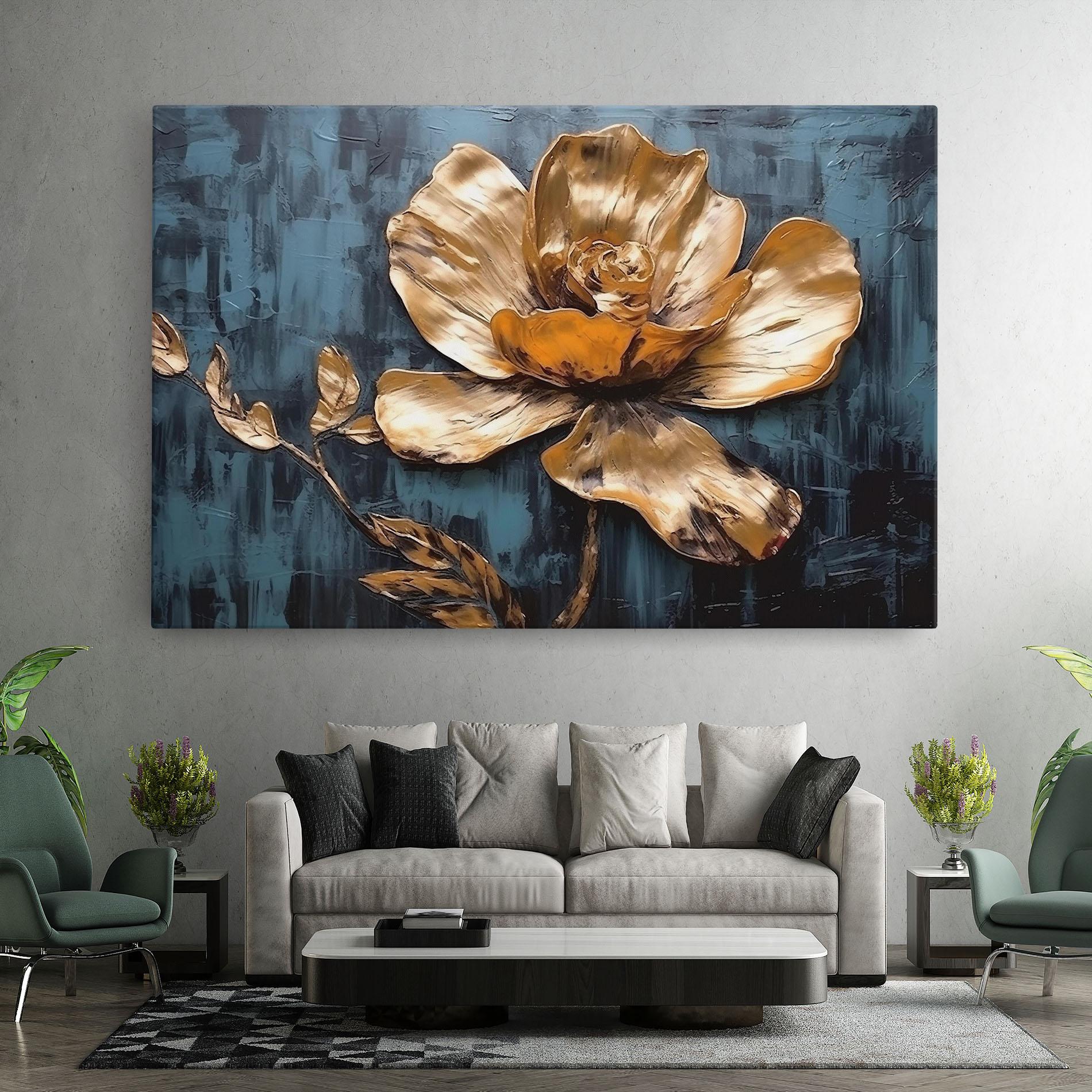 Vászonkép Golden Rose On Blue mockup 7