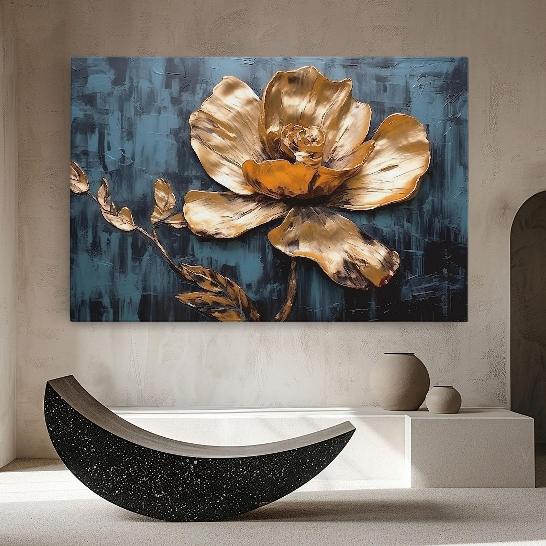 Vászonkép Golden Rose On Blue mockup 8