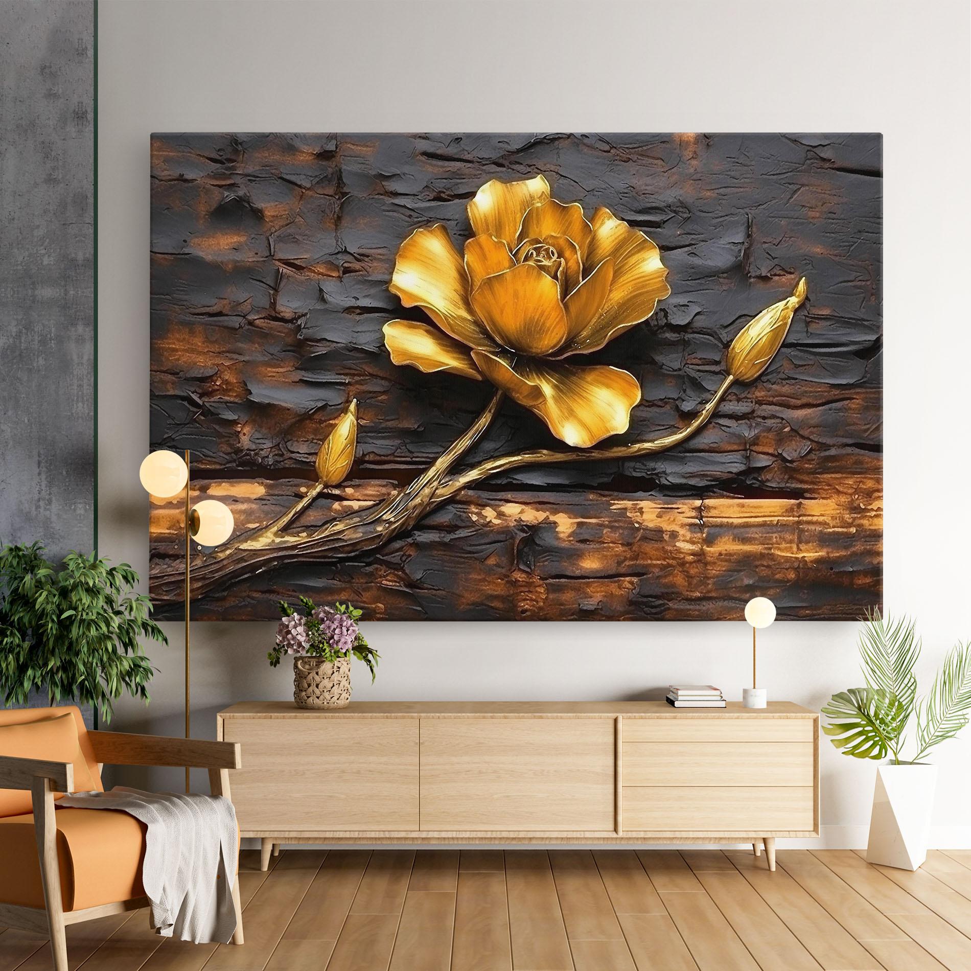 Vászonkép Golden Rose On Wood mockup 9