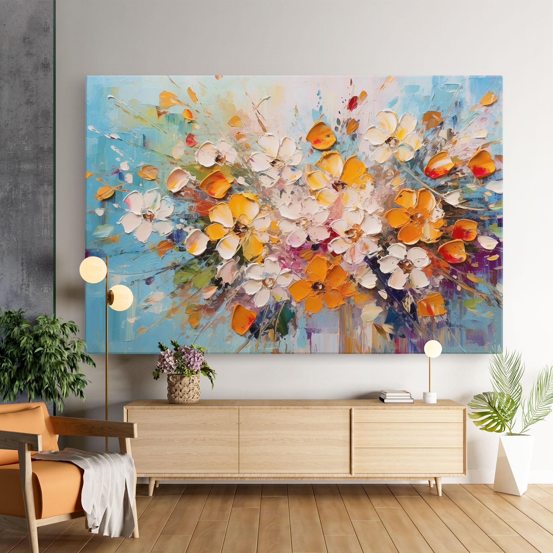 Vászonkép Pretty Flowers On Blue mockup 9