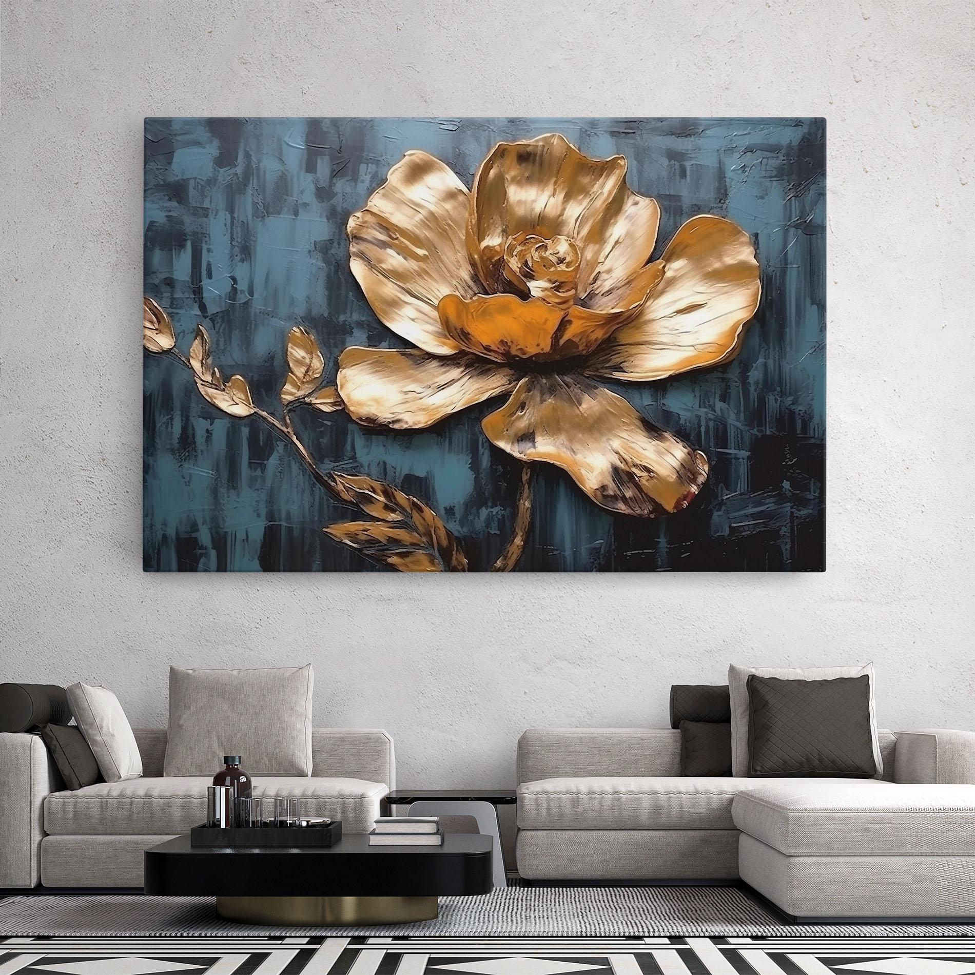 Vászonkép Golden Rose On Blue mockup 2