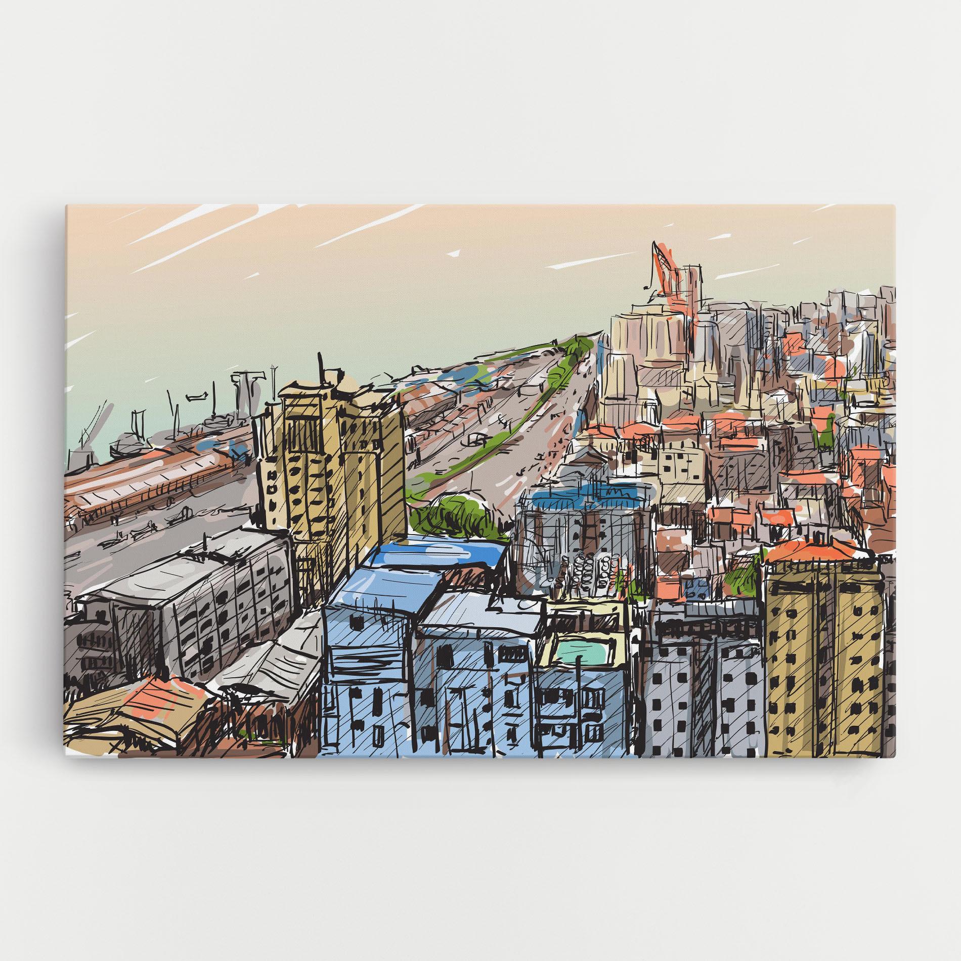 Vászonkép Colorful City Drawing mockup 0