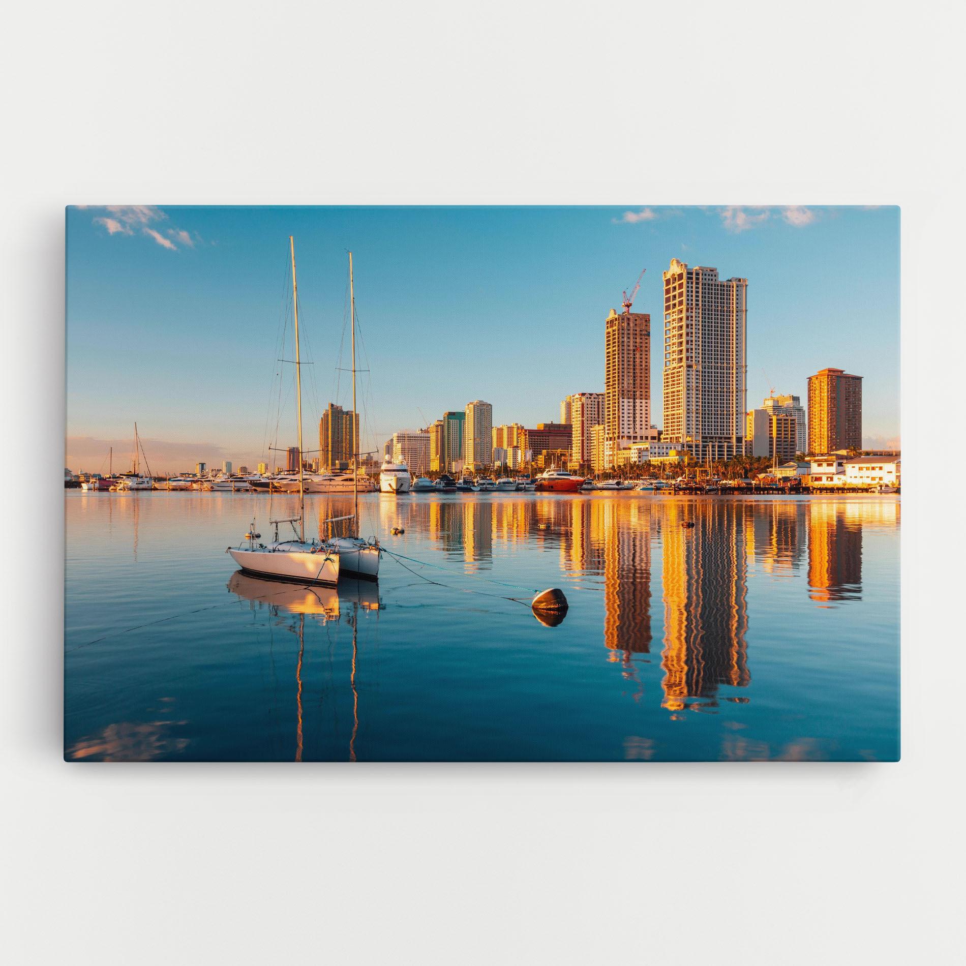 Vászonkép Skyscrapers Water mockup 0