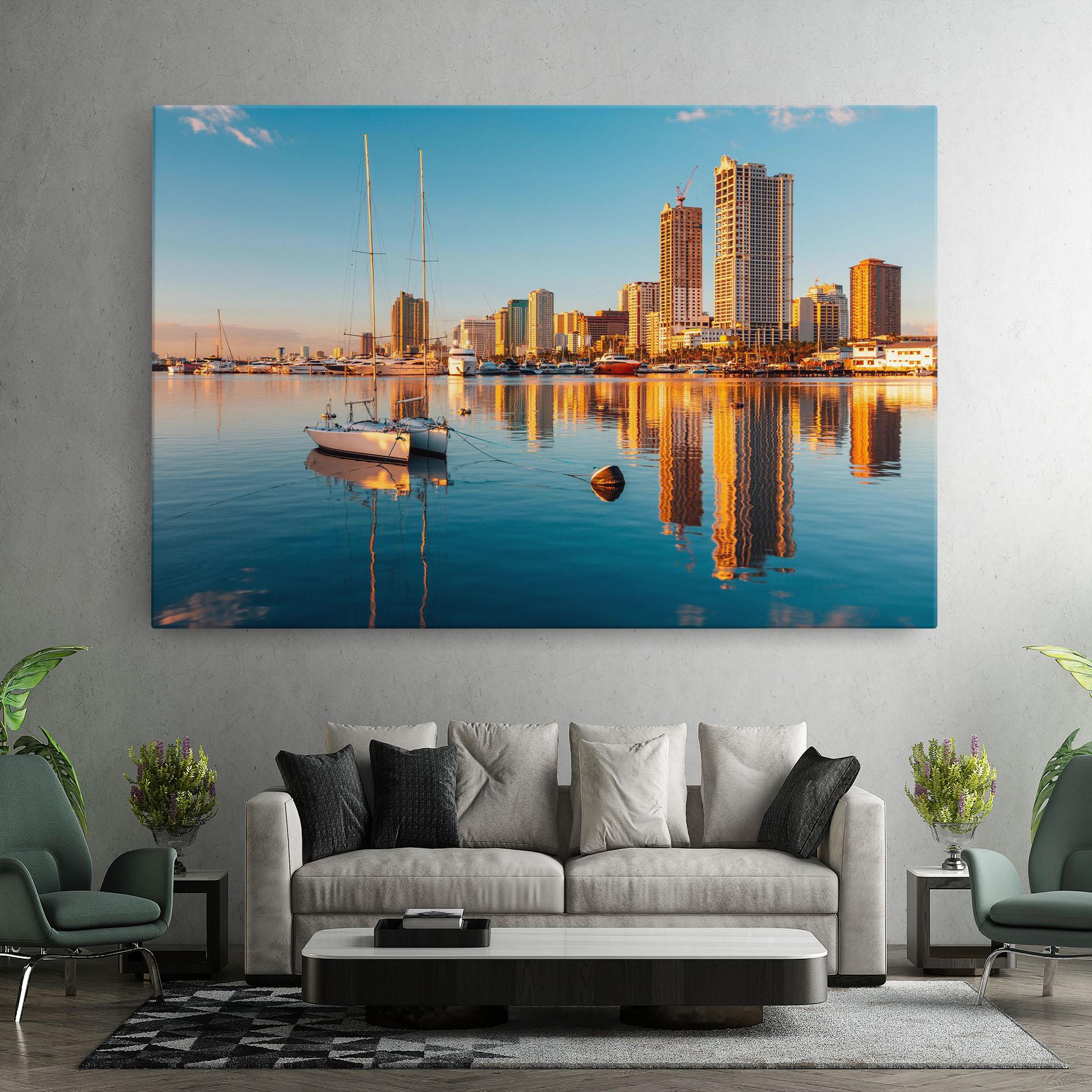 Vászonkép Skyscrapers Water mockup 7