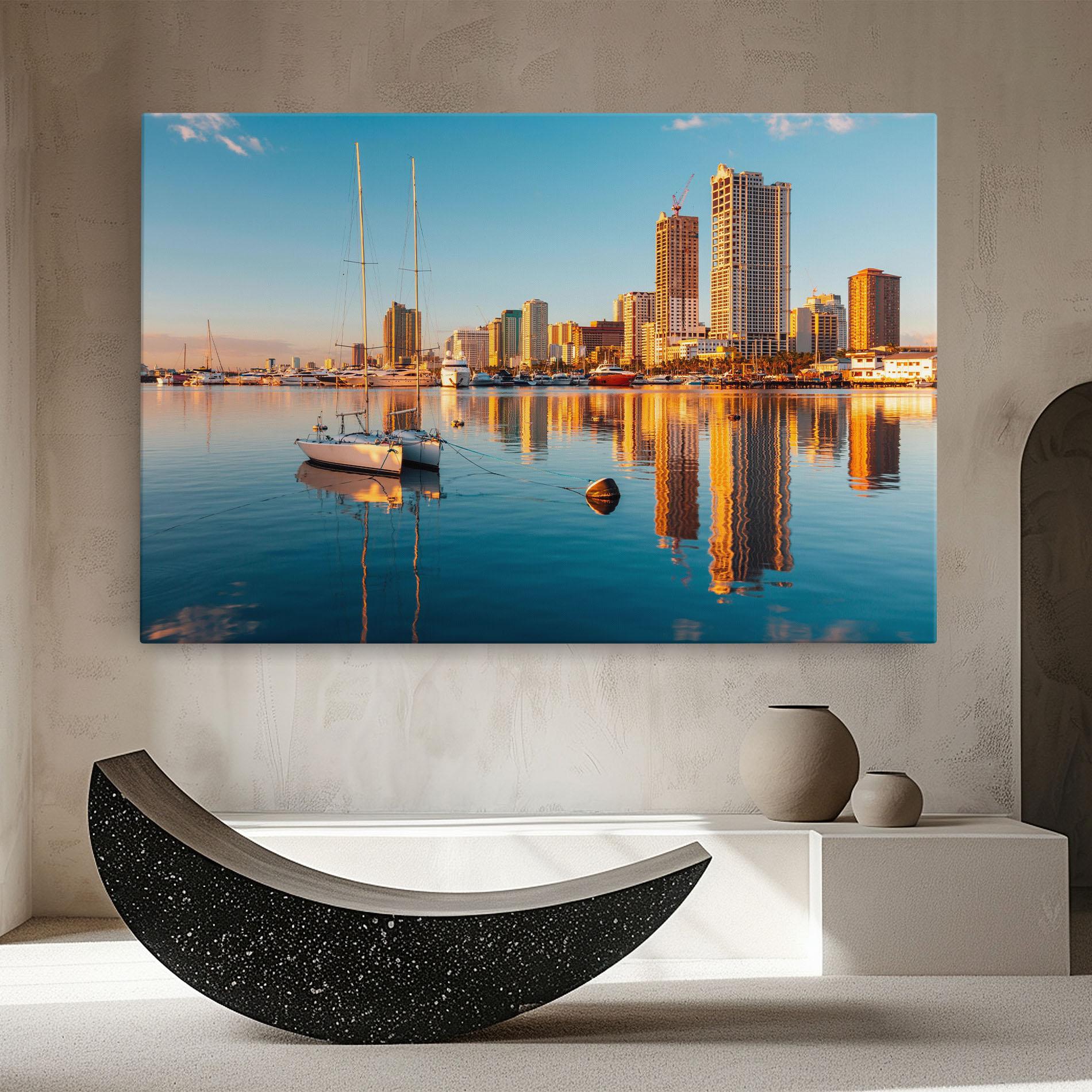 Vászonkép Skyscrapers Water mockup 8