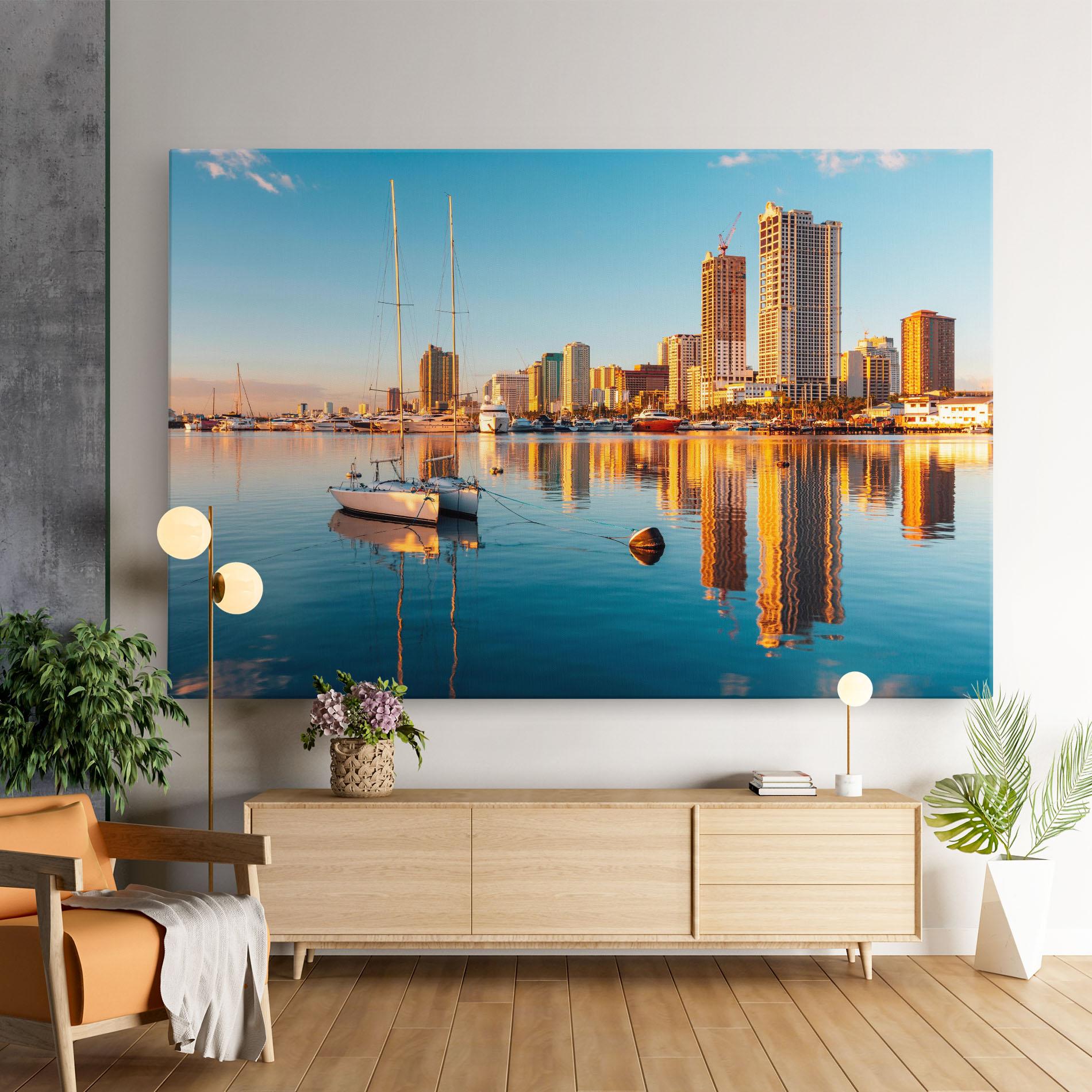 Vászonkép Skyscrapers Water mockup 9