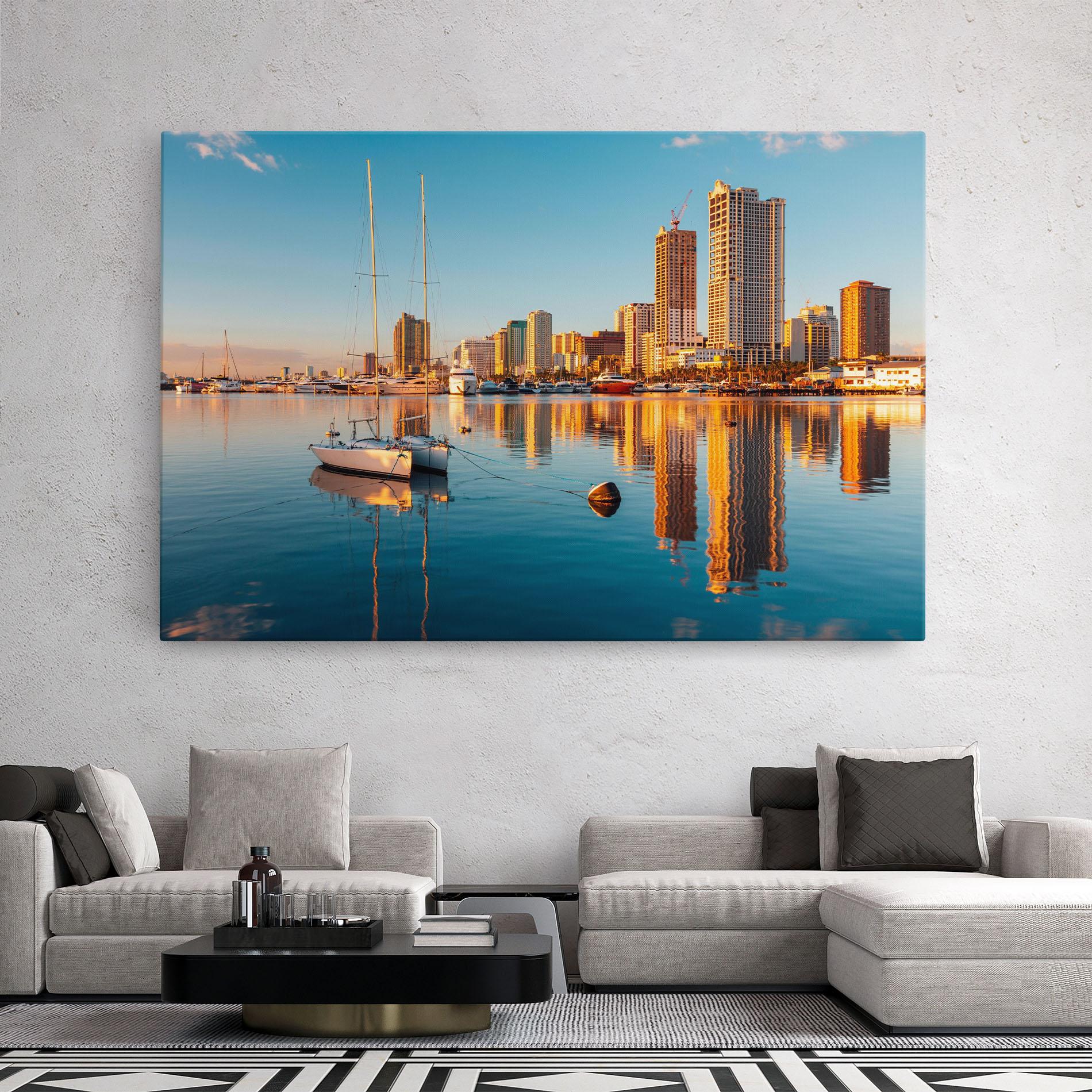 Vászonkép Skyscrapers Water mockup 2