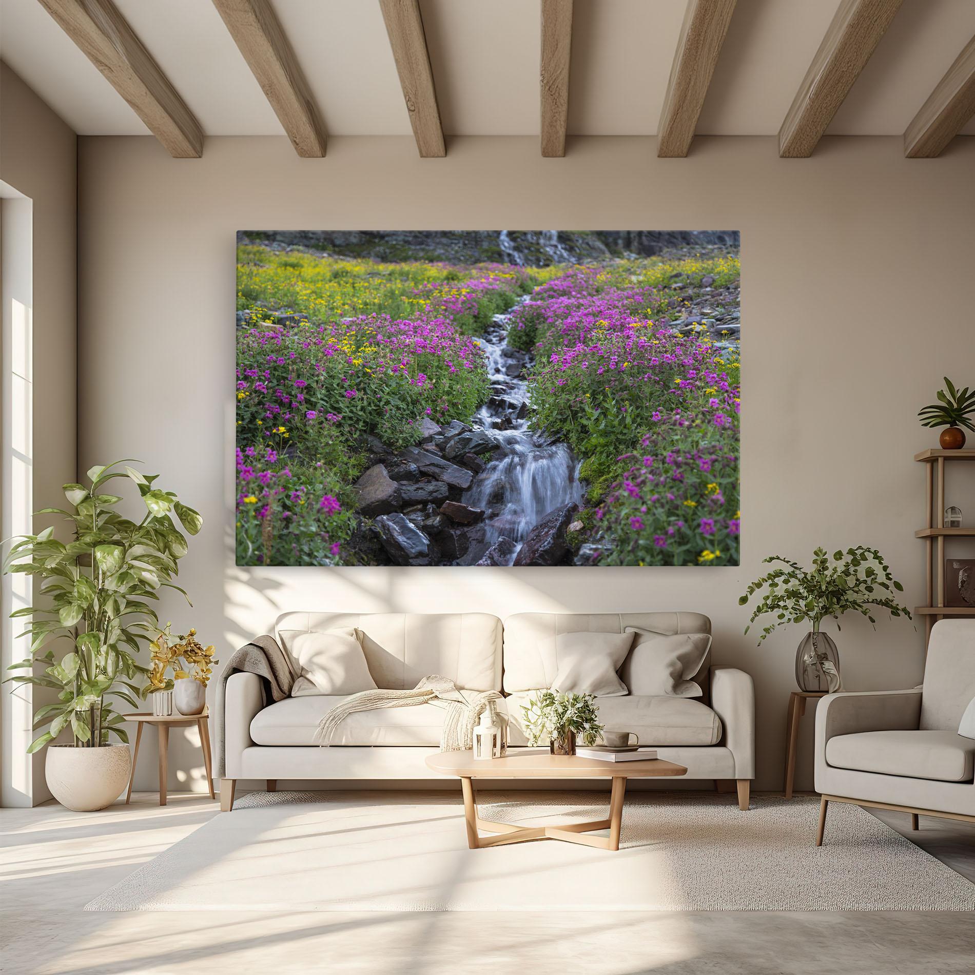 Vászonkép Purple Field Waterfall mockup 6