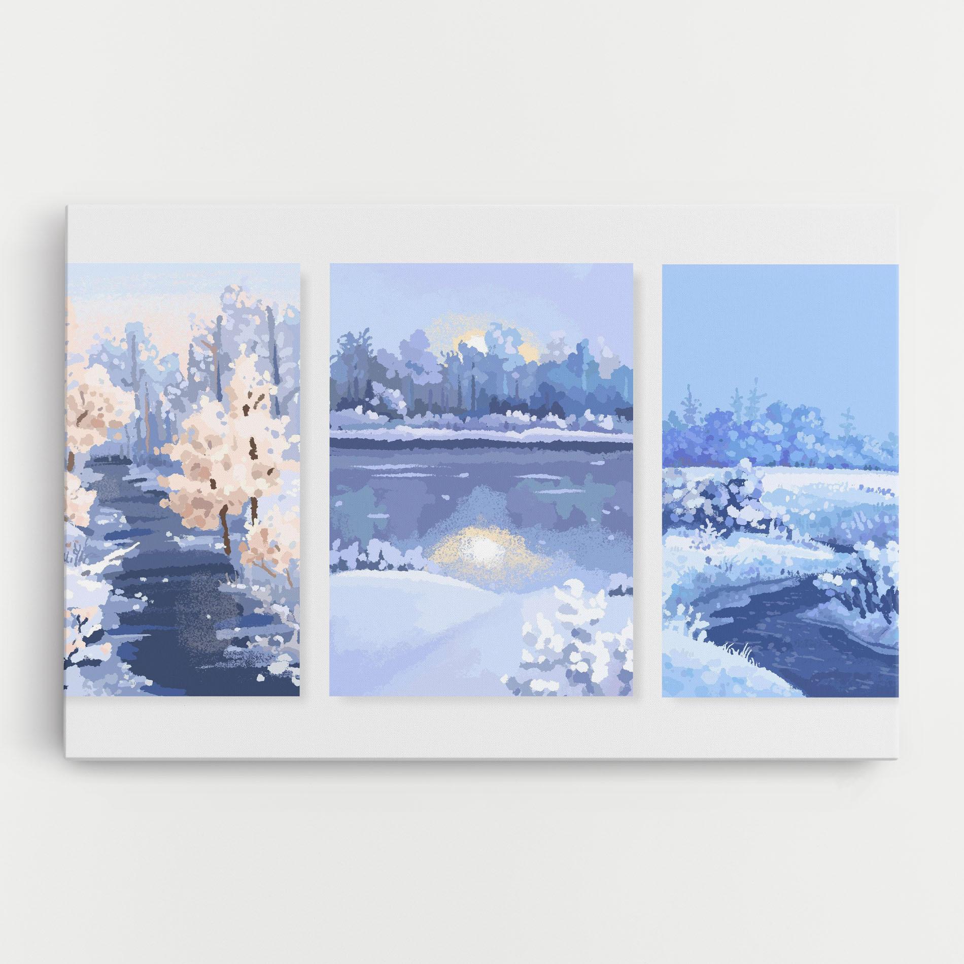 Vászonkép Winter_landscape_with_forest_and_field_vector_illustration14 mockup 0