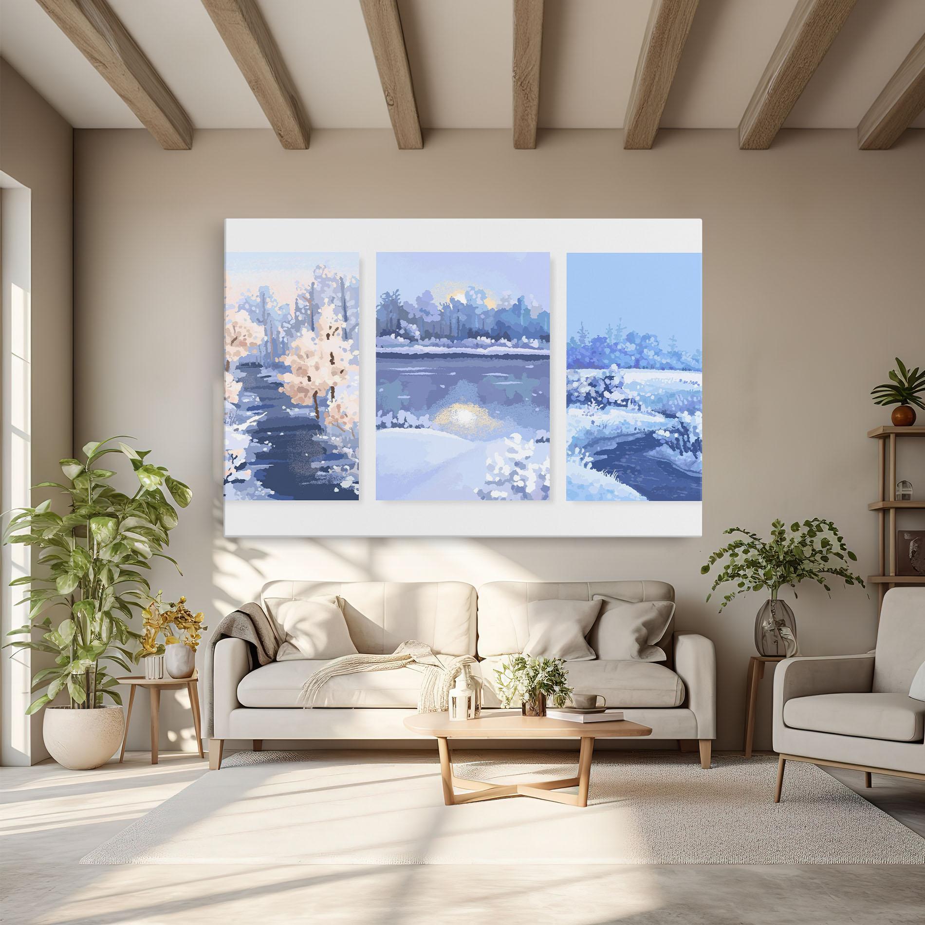 Vászonkép Winter_landscape_with_forest_and_field_vector_illustration14 mockup 6