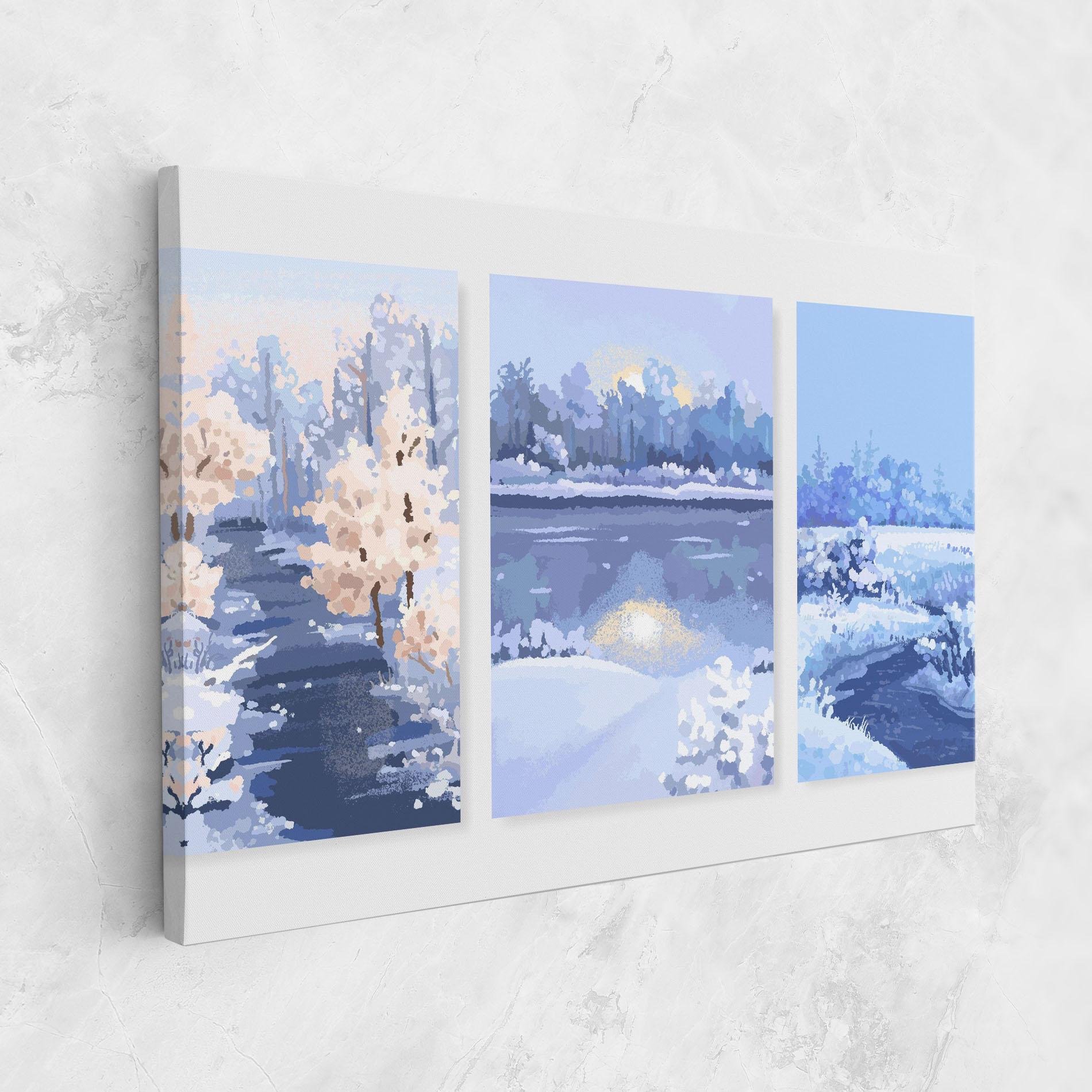 Vászonkép Winter_landscape_with_forest_and_field_vector_illustration14 mockup 1