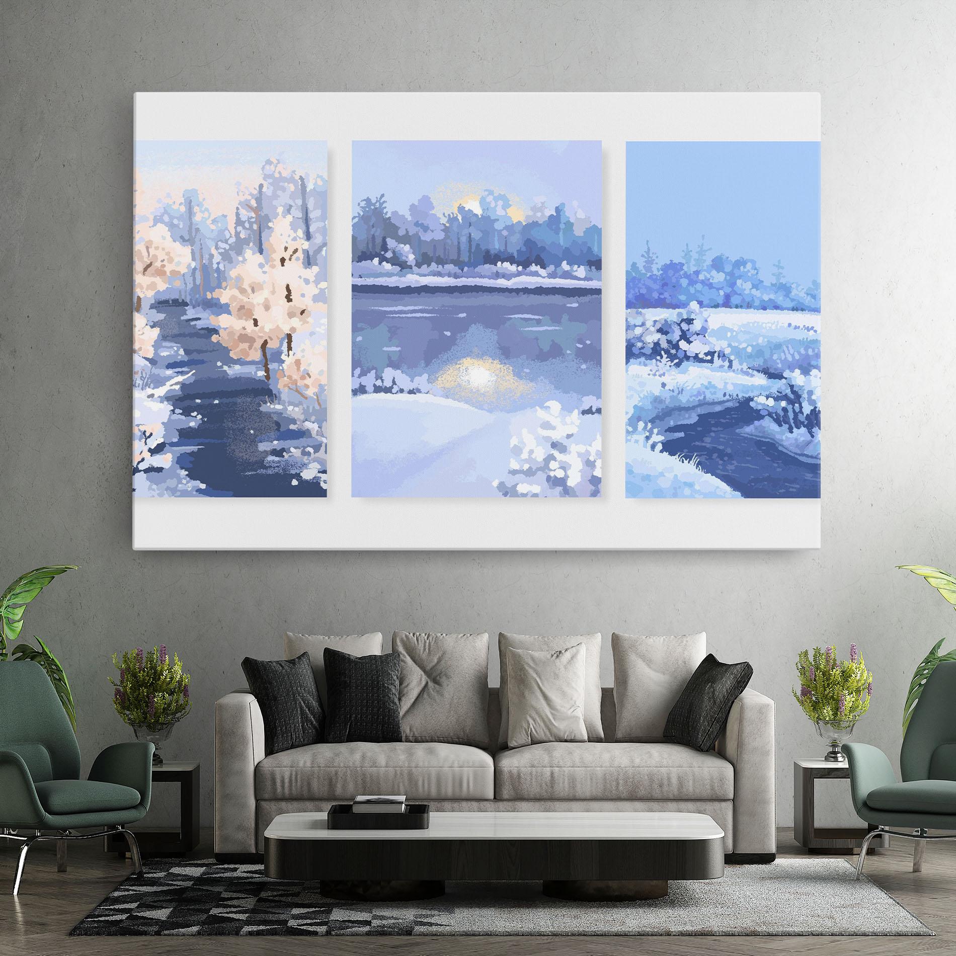 Vászonkép Winter_landscape_with_forest_and_field_vector_illustration14 mockup 7