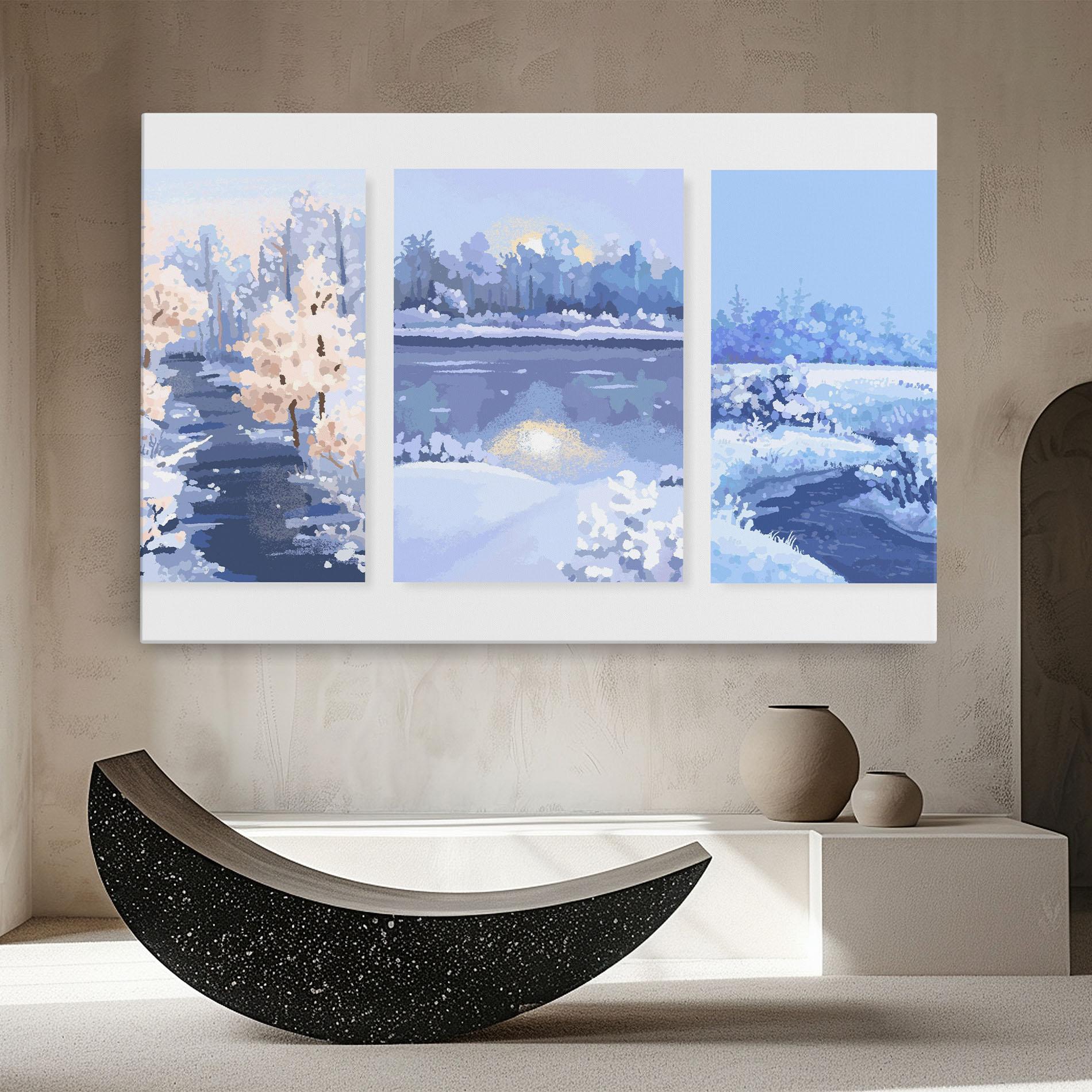 Vászonkép Winter_landscape_with_forest_and_field_vector_illustration14 mockup 8