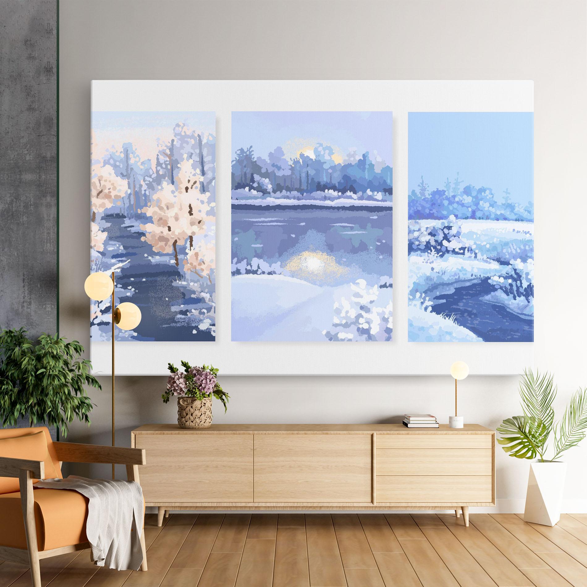 Vászonkép Winter_landscape_with_forest_and_field_vector_illustration14 mockup 9