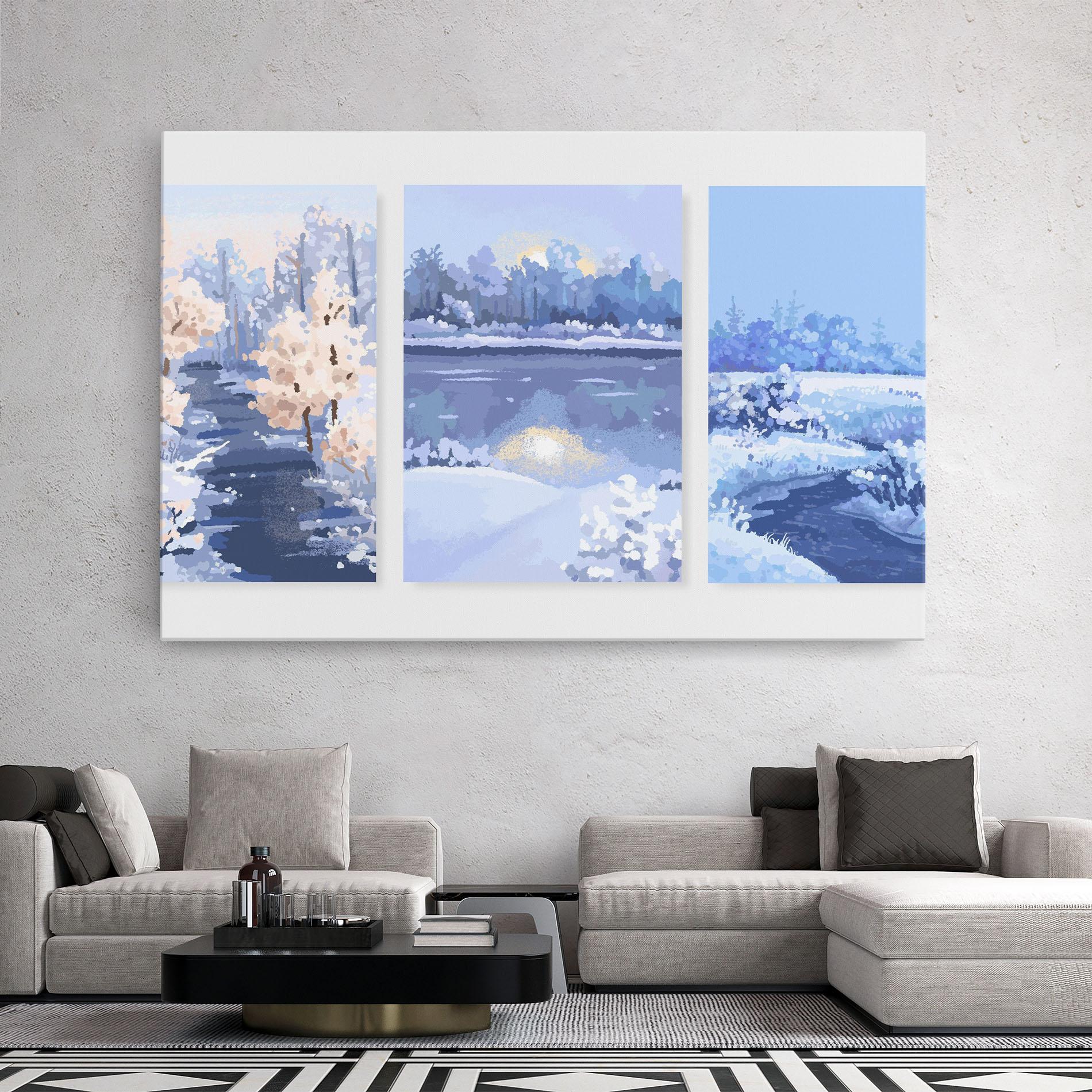 Vászonkép Winter_landscape_with_forest_and_field_vector_illustration14 mockup 2