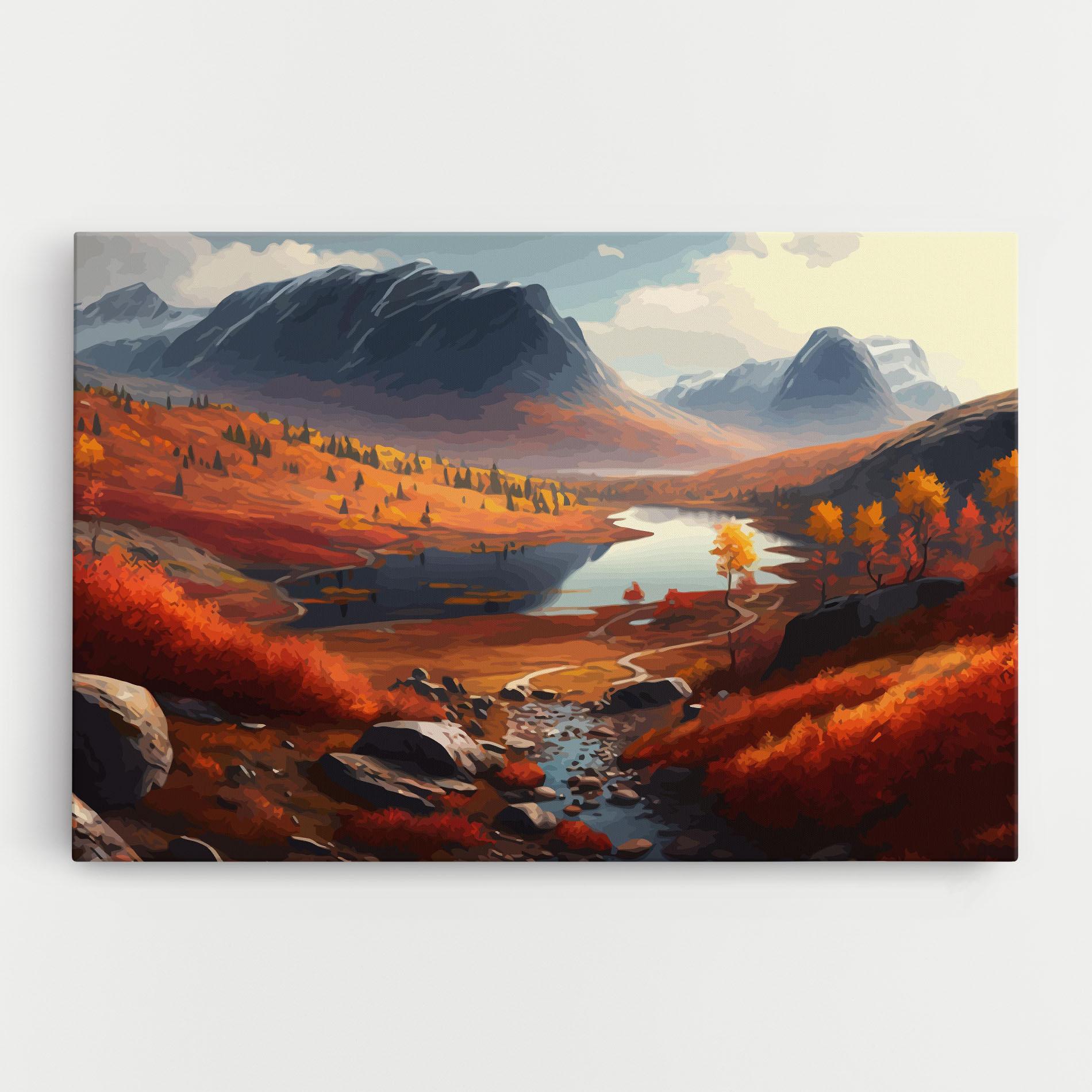 Vászonkép Autumn Field Lake mockup 0